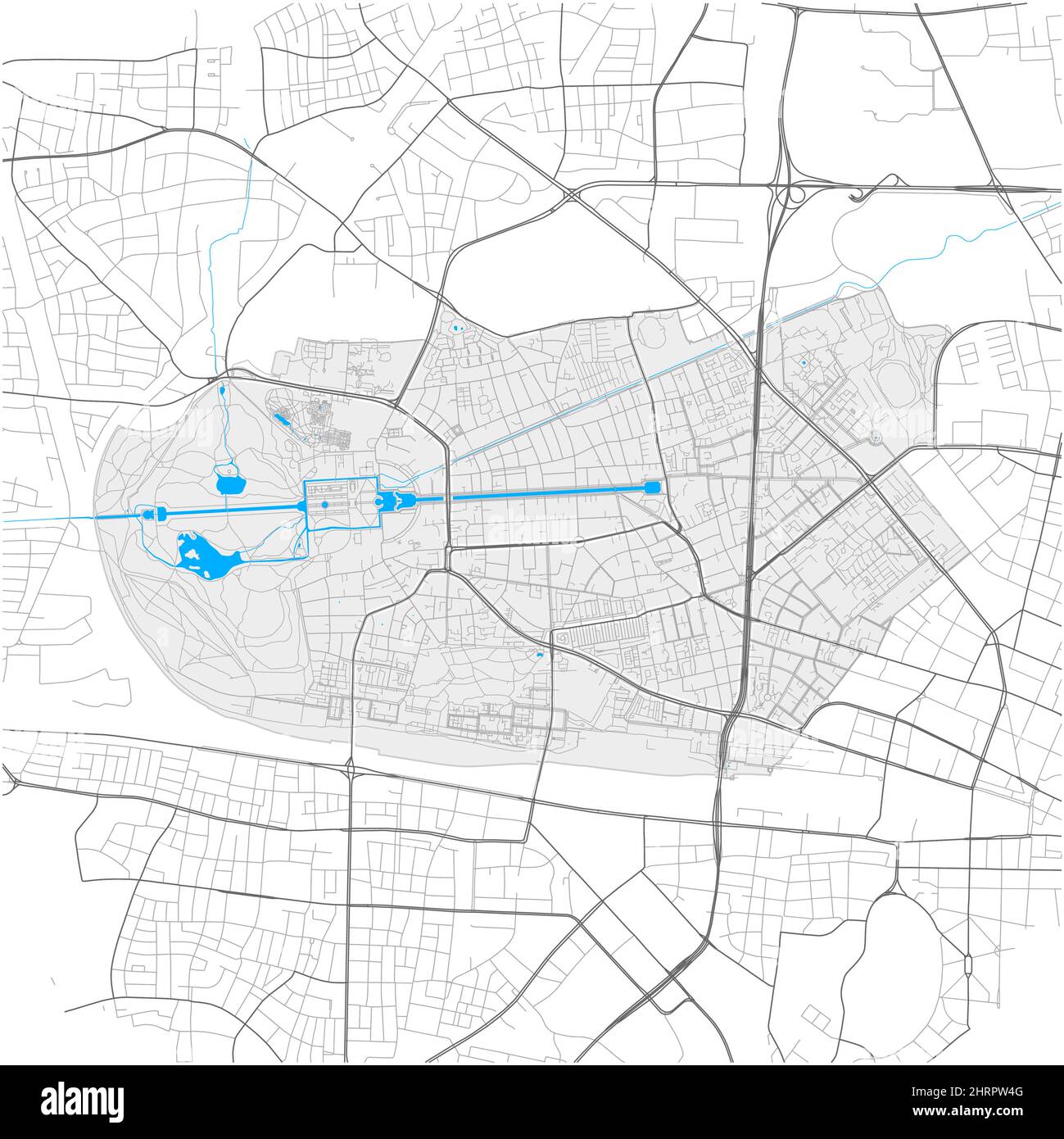 Neuhausen-Nymphenburg, München, DEUTSCHLAND, mappa vettoriale ad alto dettaglio con confini della città e percorsi modificabili. Contorni bianchi per le strade principali. Molti piccoli Illustrazione Vettoriale
