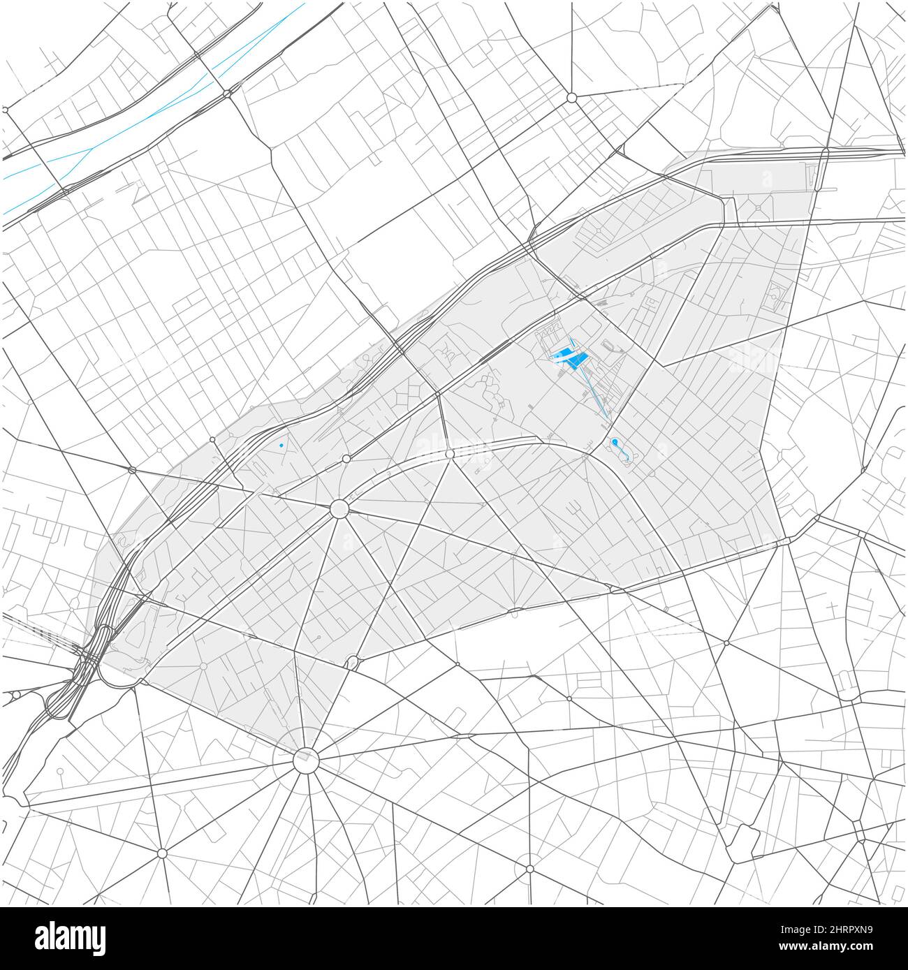 17th Arrondissement, Parigi, FRANCIA, mappa vettoriale ad alto dettaglio con confini della città e percorsi modificabili. Contorni bianchi per le strade principali. Molti percorsi più piccoli. Illustrazione Vettoriale