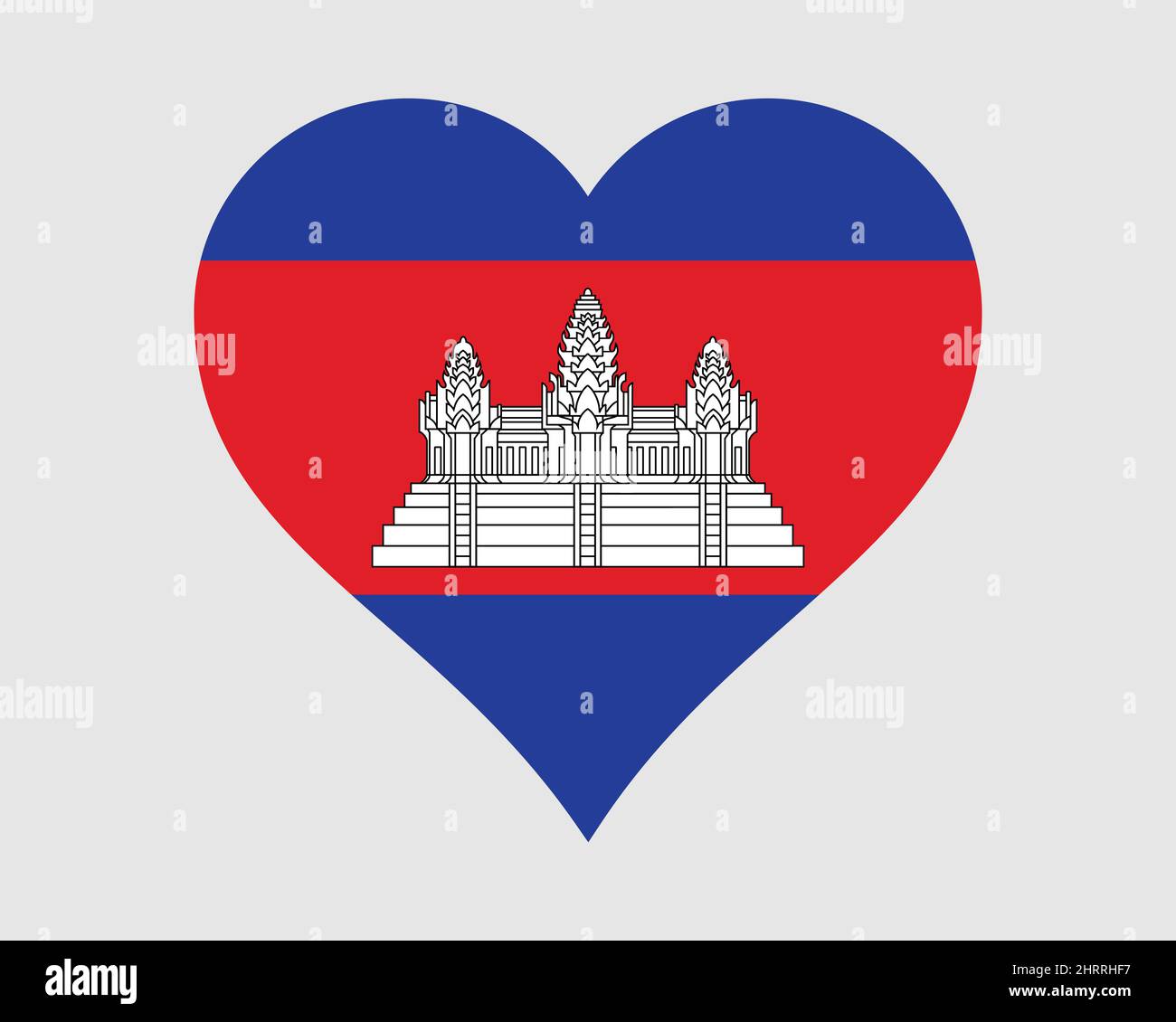 Cambogia bandiera di cuore. Cambogiano Khmer forma d'amore nazione bandiera nazionale. Regno di Cambogia Banner icona segno simbolo. Illustrazione del vettore EPS. Illustrazione Vettoriale