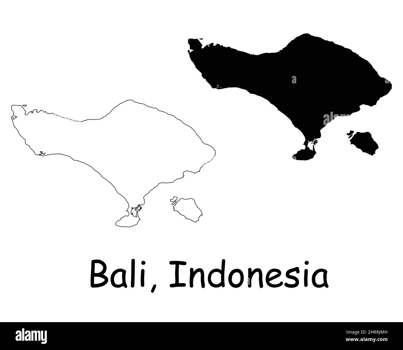 Mappa di Bali Indonesia. Silhouette nera e contorno isolato Indonesia Provincia Island su sfondo bianco. Bali territorio confine linea di confine icona SIG Illustrazione Vettoriale