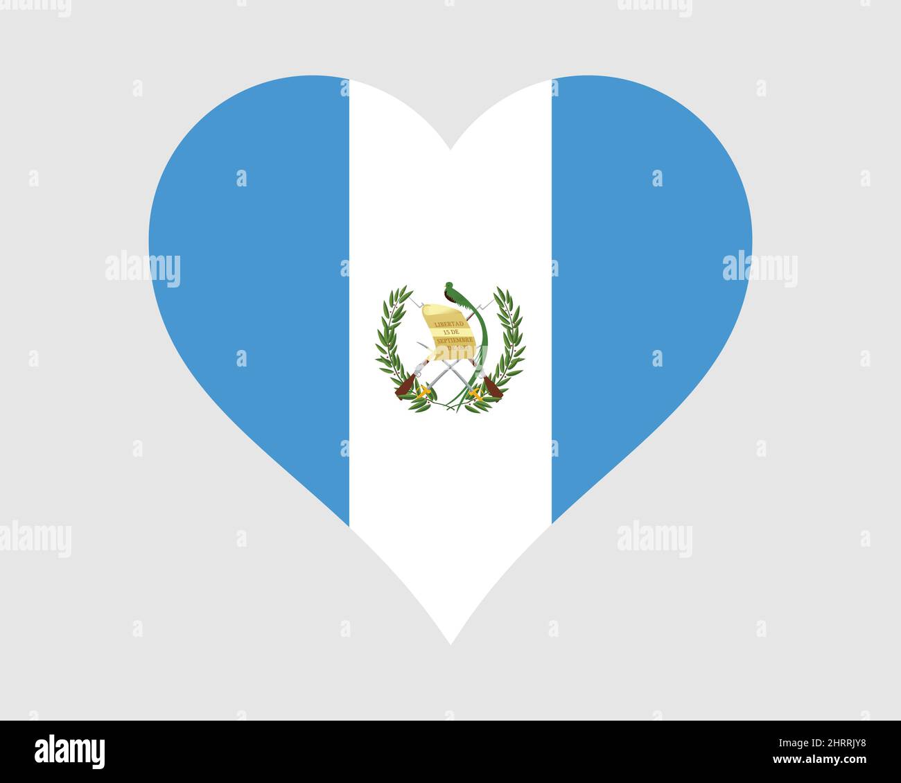 Bandiera del cuore del Guatemala. Guatemalteco Love Shape Country Nation National Flag. Repubblica del Guatemala icona banner segno simbolo. Illustrazione del vettore EPS. Illustrazione Vettoriale