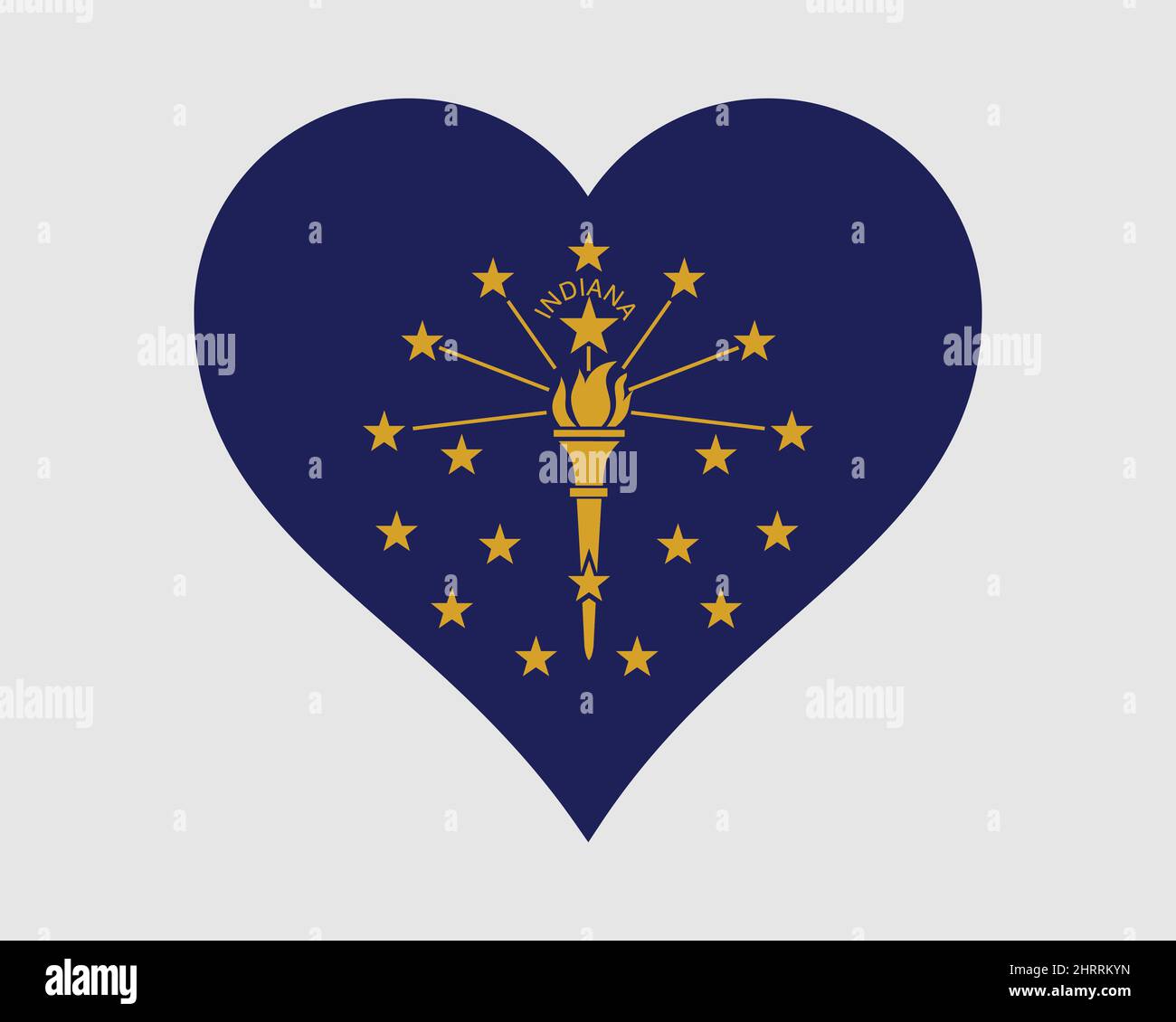 Bandiera del cuore dell'Indiana USA. NEGLI Stati Uniti Love Shape state Flag. Hoosier Stati Uniti d'America icona banner segno simbolo clipart. Illustrazione del vettore EPS. Illustrazione Vettoriale