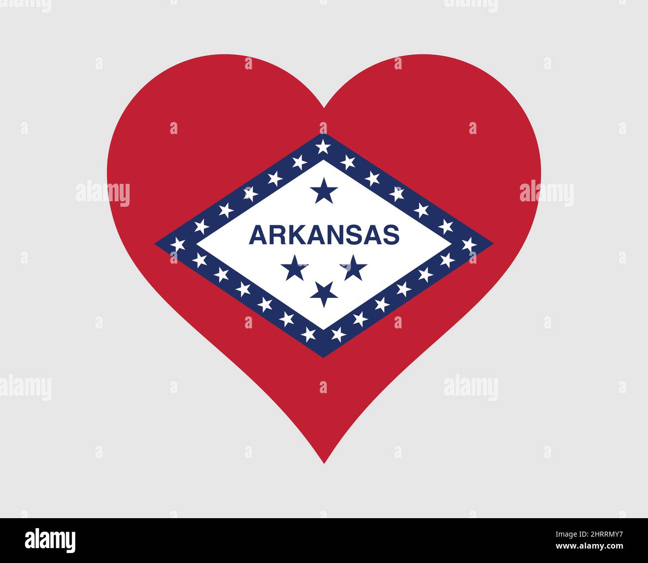 Arkansas, USA, bandiera a cuore. AR US Love Shape state Flag. Arkansas Stati Uniti d'America icona banner segno simbolo clipart. Illustrazione del vettore EPS. Illustrazione Vettoriale