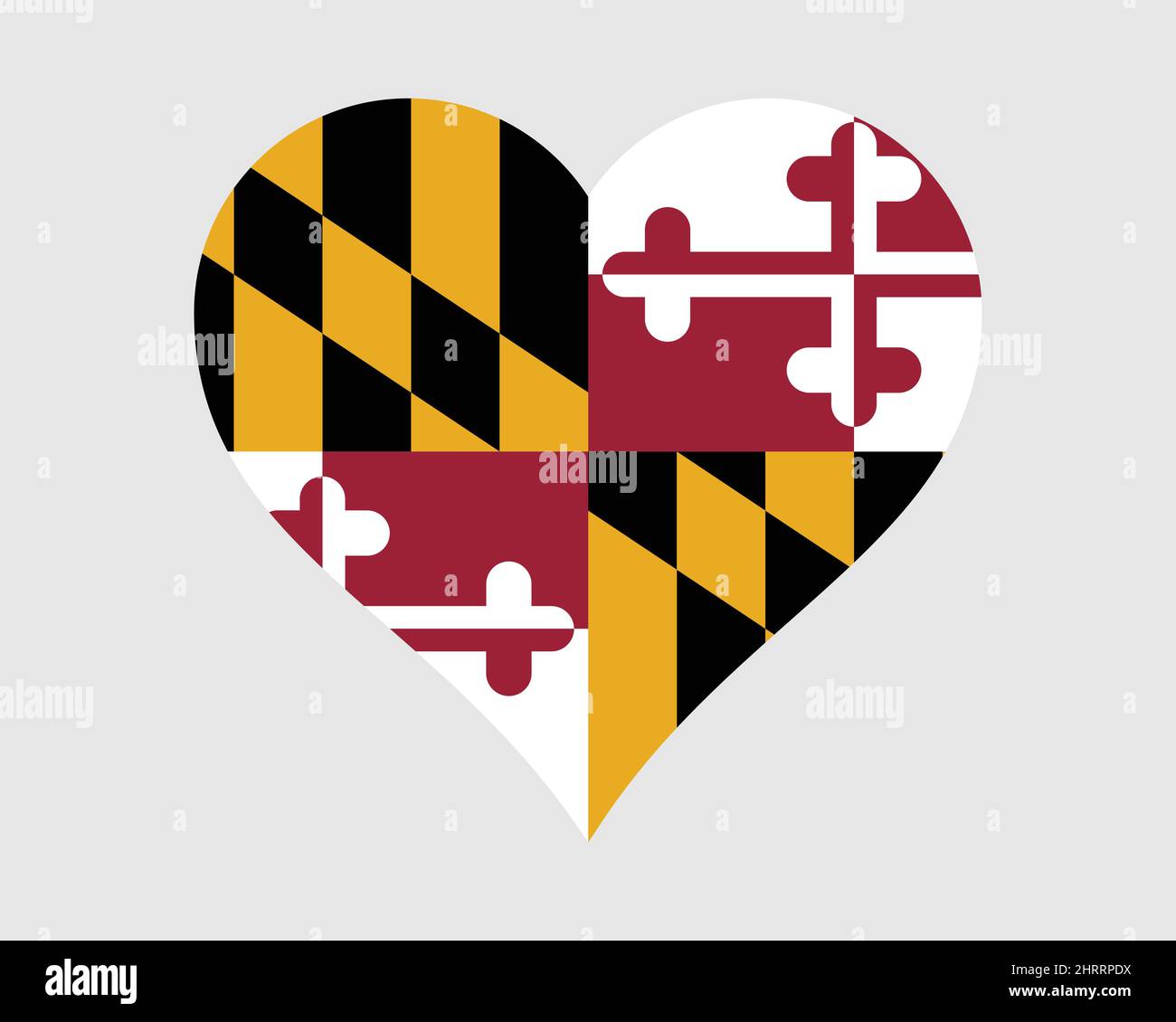 Maryland USA bandiera del cuore. MD US Love Shape state Flag. Old Line state Stati Uniti d'America icona banner segno simbolo clipart. Illustrazione del vettore EPS Illustrazione Vettoriale
