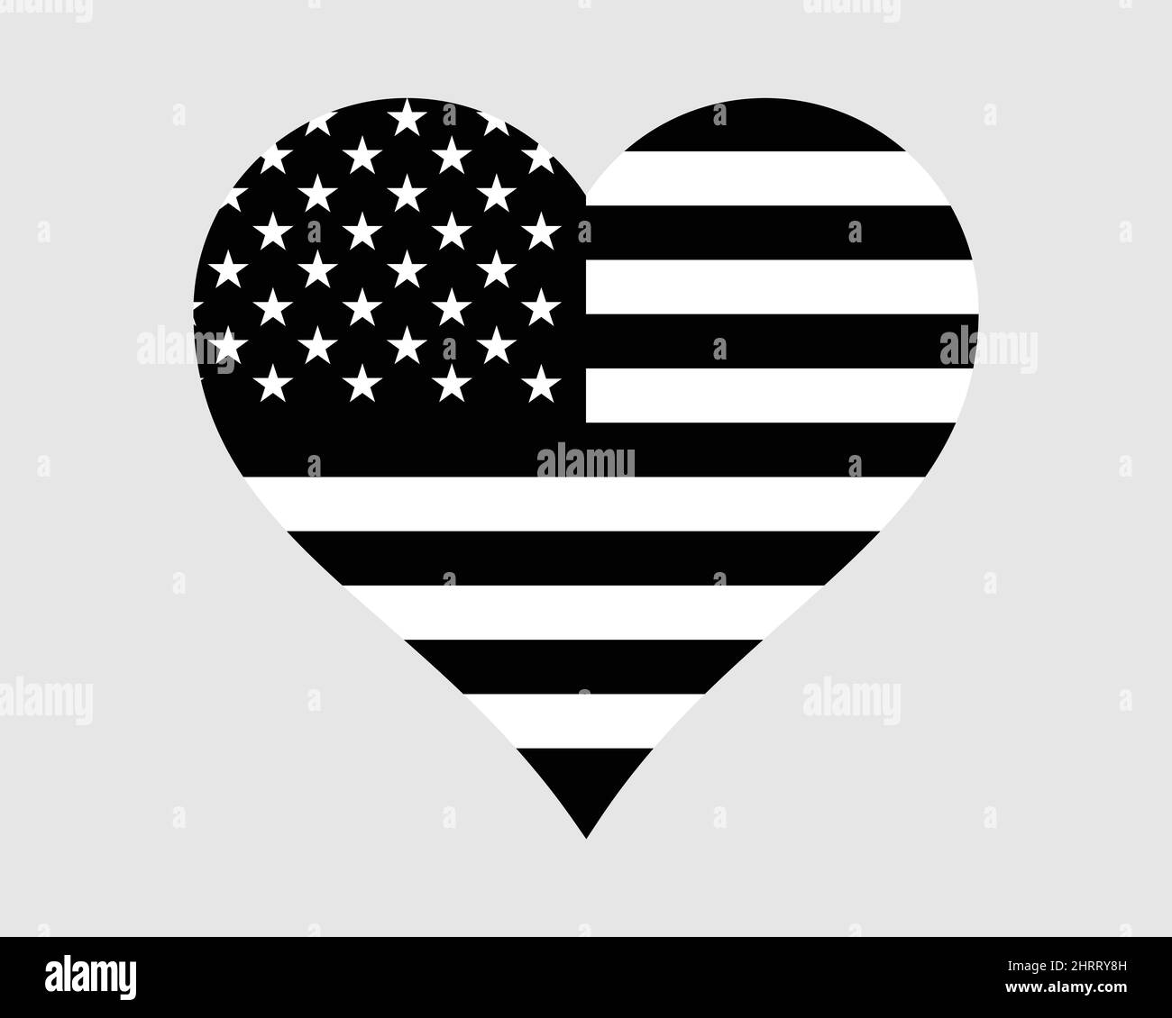Bandiera del cuore bianco e nero degli Stati Uniti. US Love Shape Country Nation National Flag. United Stated of America Dark Banner icona segno simbolo. Illustrazione del vettore EPS Illustrazione Vettoriale