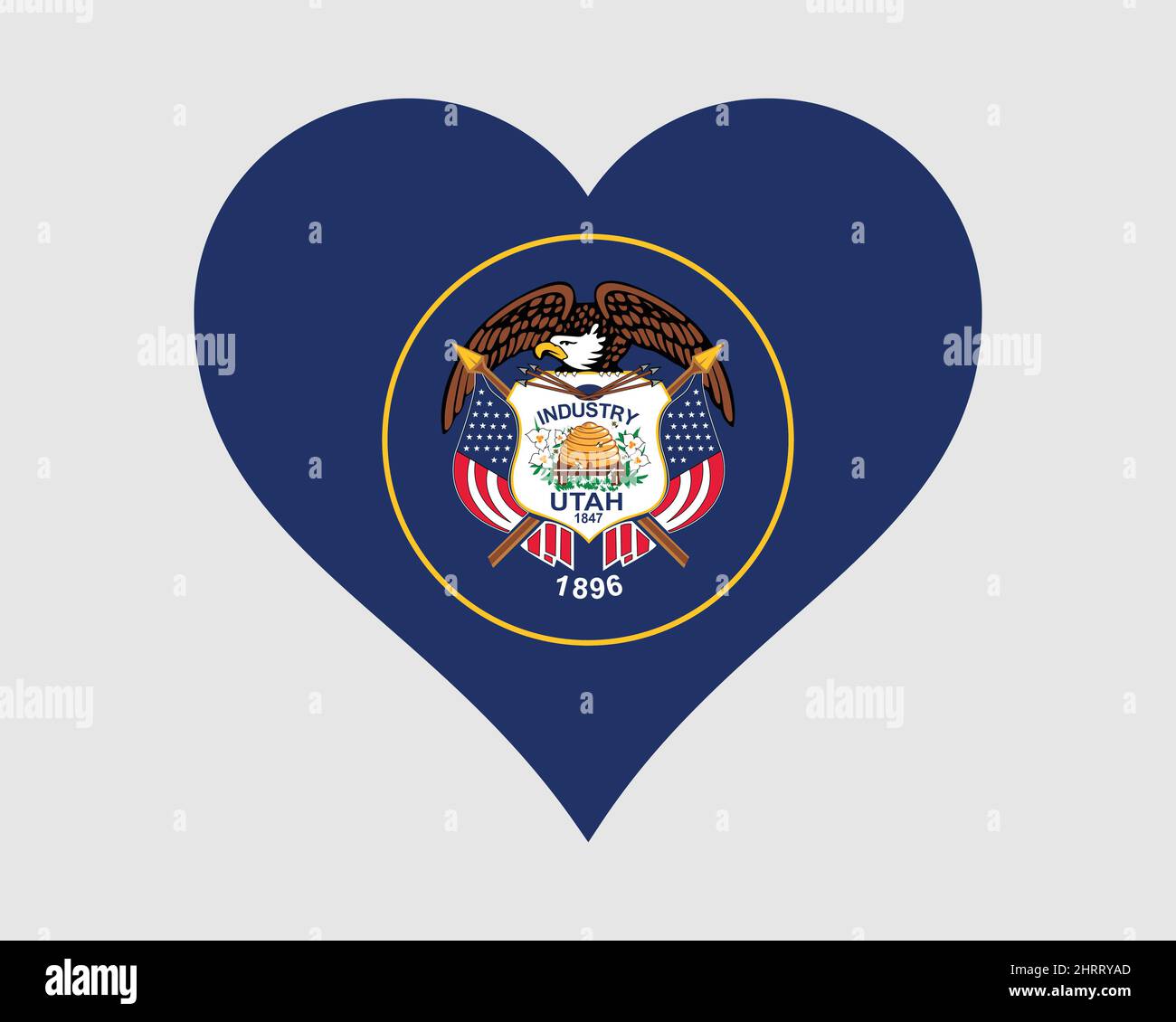 Utah USA bandiera del cuore. Bandiera di stato della forma d'amore di UT US. Beehive state Stati Uniti d'America icona banner segno simbolo clipart. Illustrazione del vettore EPS. Illustrazione Vettoriale