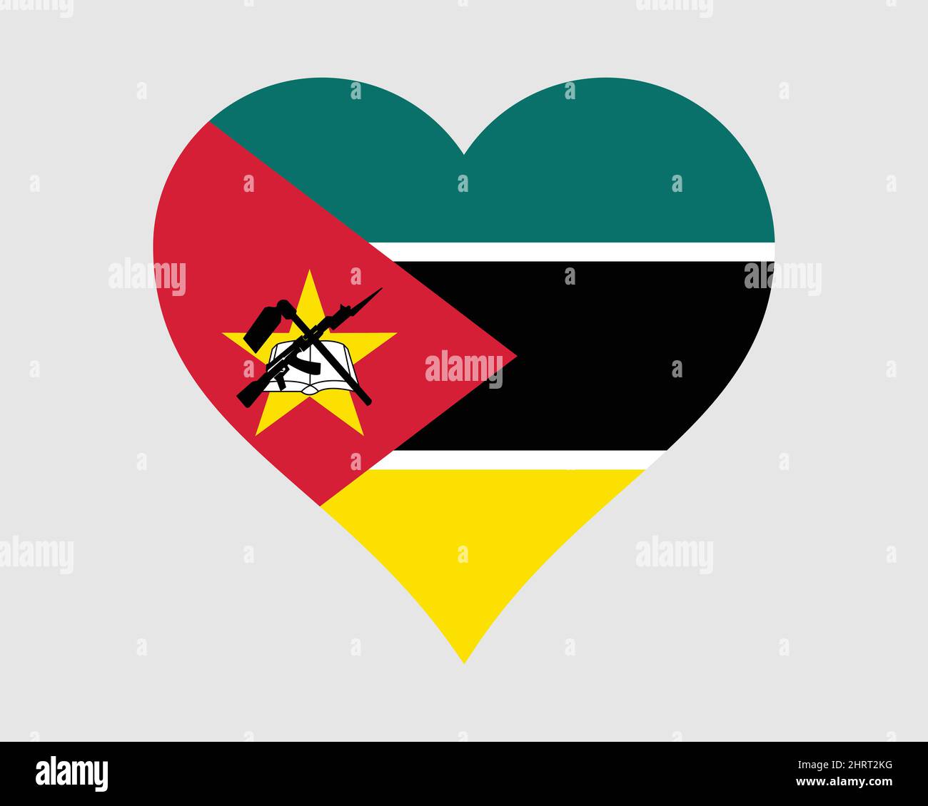 Bandiera del cuore del Mozambico. Mozambican Love Shape Country Nation National Flag. Repubblica di Mozambico icona segno simbolo banner. Illustrazione del vettore EPS. Illustrazione Vettoriale