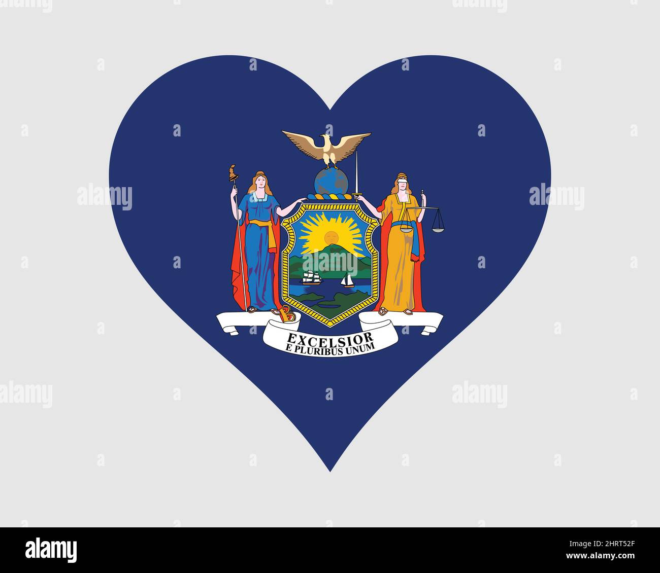 Bandiera del cuore degli Stati Uniti di New York. Bandiera dello stato Love Shape di New York Stati Uniti. L'Empire state Stati Uniti d'America icona banner segno simbolo clipart. Immagine vettoriale EPS Illustrazione Vettoriale