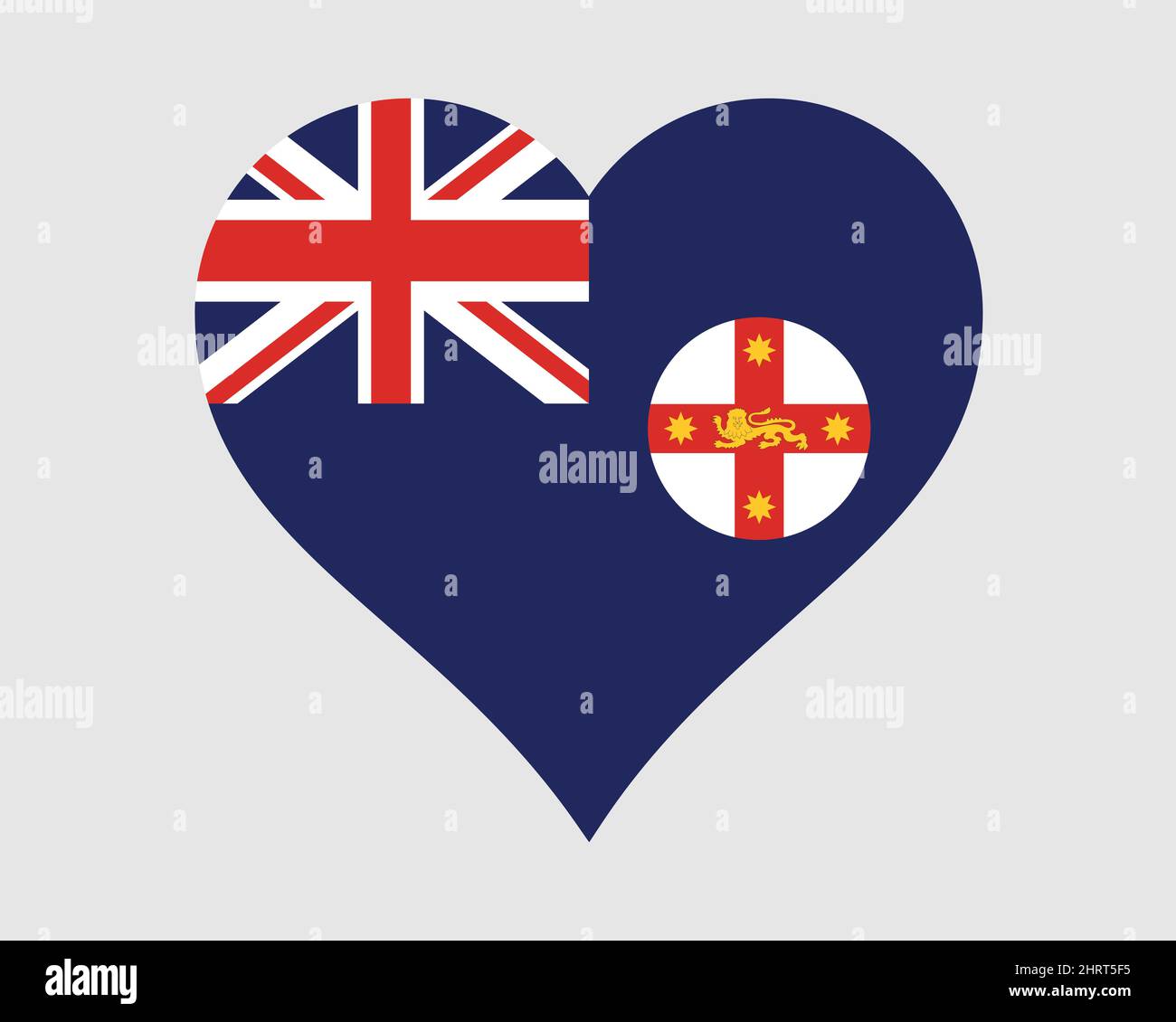 New South Wales Australia Heart Flag. Flag di forma dell'amore di NSW. Icona del banner dello stato australiano segno simbolo clipart. Illustrazione del vettore EPS. Illustrazione Vettoriale