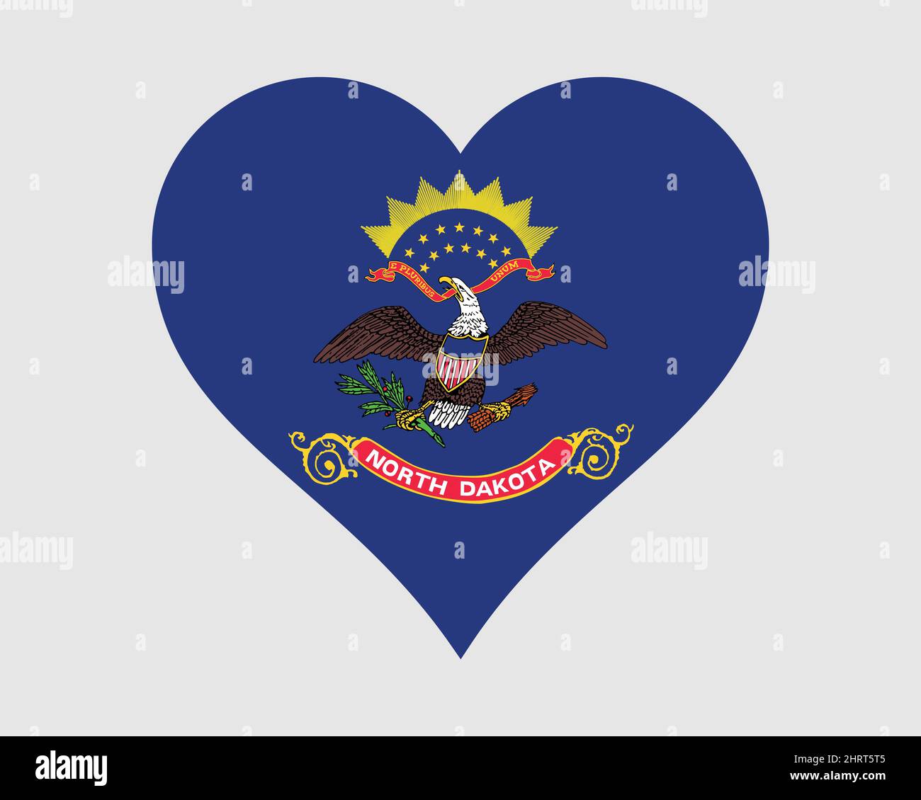 North Dakota, USA, bandiera del cuore. ND US Love Shape state Flag. Peace Garden state Stati Uniti d'America icona banner segno simbolo clipart. Immagine vettoriale EPS Illustrazione Vettoriale