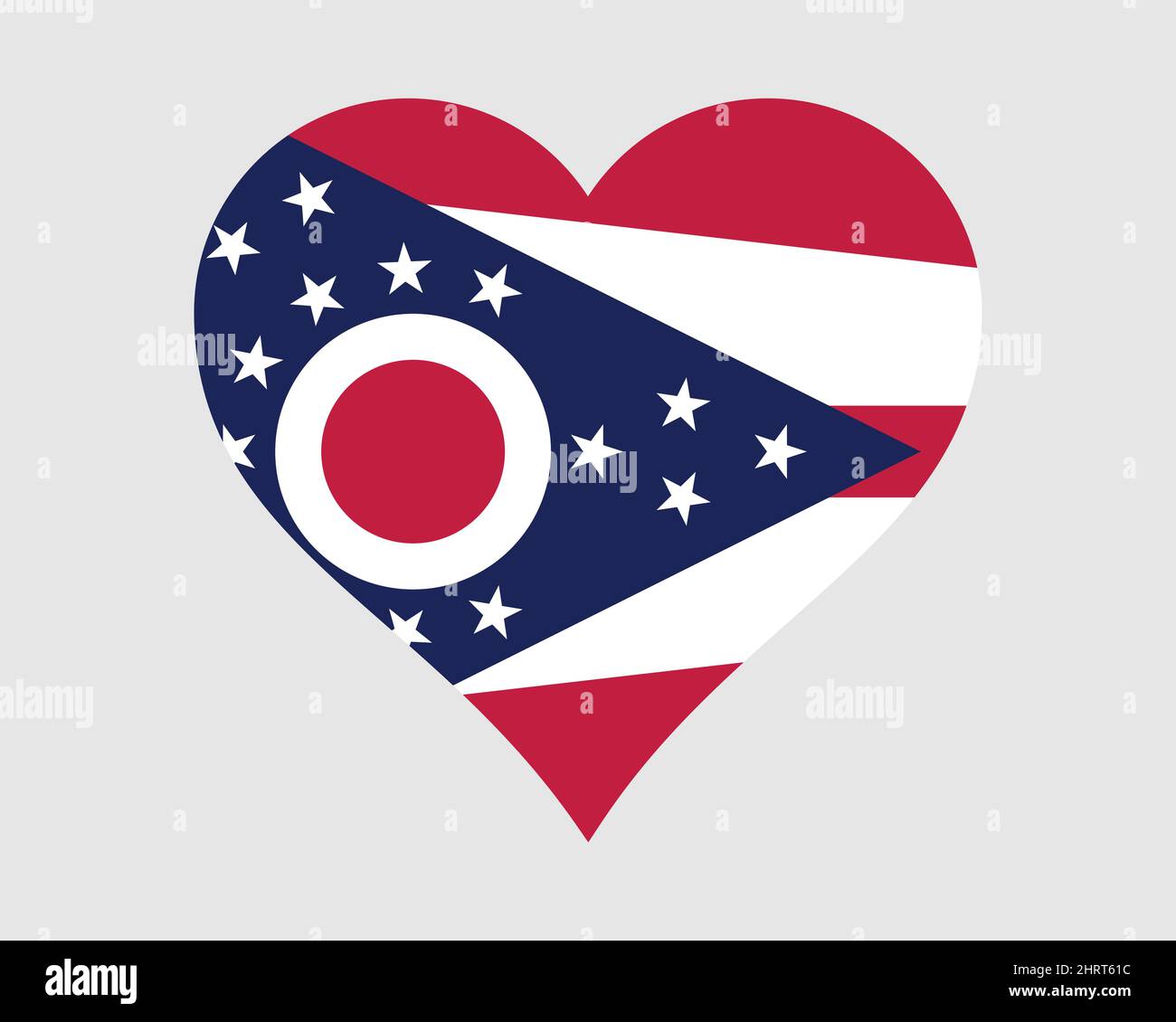 Ohio, USA, bandiera del cuore. OH US Love Shape state Flag. Buckeye state Stati Uniti d'America icona del banner Firma Symbol Clipart. Illustrazione del vettore EPS. Illustrazione Vettoriale
