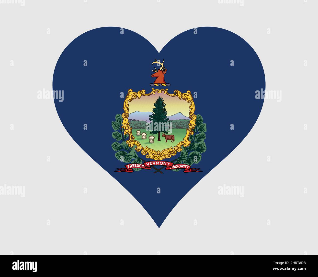 Bandiera di cuore del Vermont USA. Flag Stato forma d'amore VT US. Green Mountain state Stati Uniti d'America icona banner segno simbolo clipart. Immagine vettore EPS Illustrazione Vettoriale