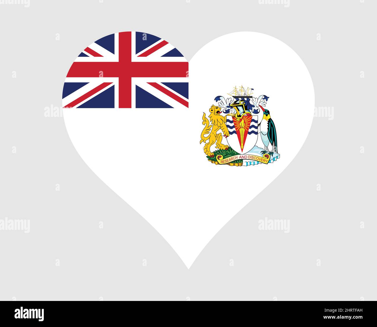 Bandiera di cuore del territorio Antartico britannico. Flag BAT Love Shape. British Antartic Territory icona banner segno simbolo clipart. Illustrazione del vettore EPS. Illustrazione Vettoriale