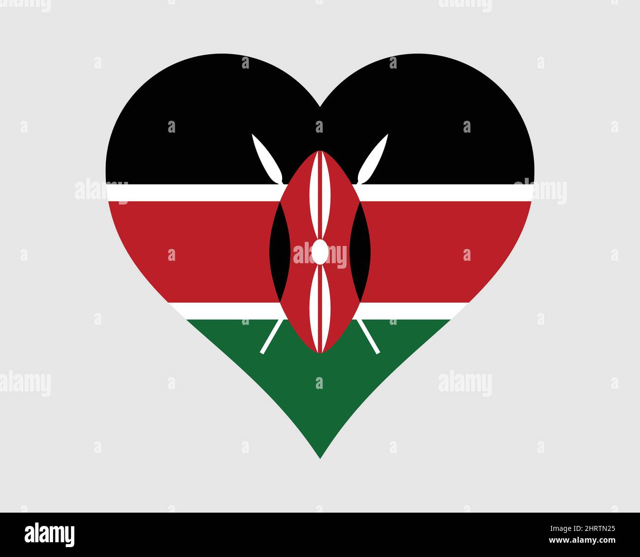 Bandiera del cuore del Kenya. Kenyan Love Shape Country National Flag. Repubblica del Kenya icona del banner simbolo del segno. Illustrazione del vettore EPS. Illustrazione Vettoriale