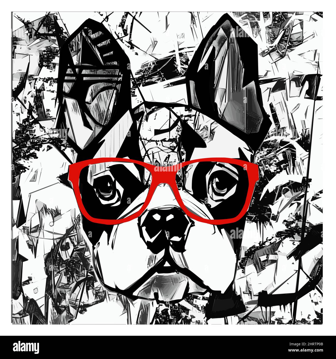 Ritratto di bulldog francese con occhiali da sole - illustrazione vettoriale (ideale per la stampa, poster o carta da parati, decorazione della casa) Illustrazione Vettoriale