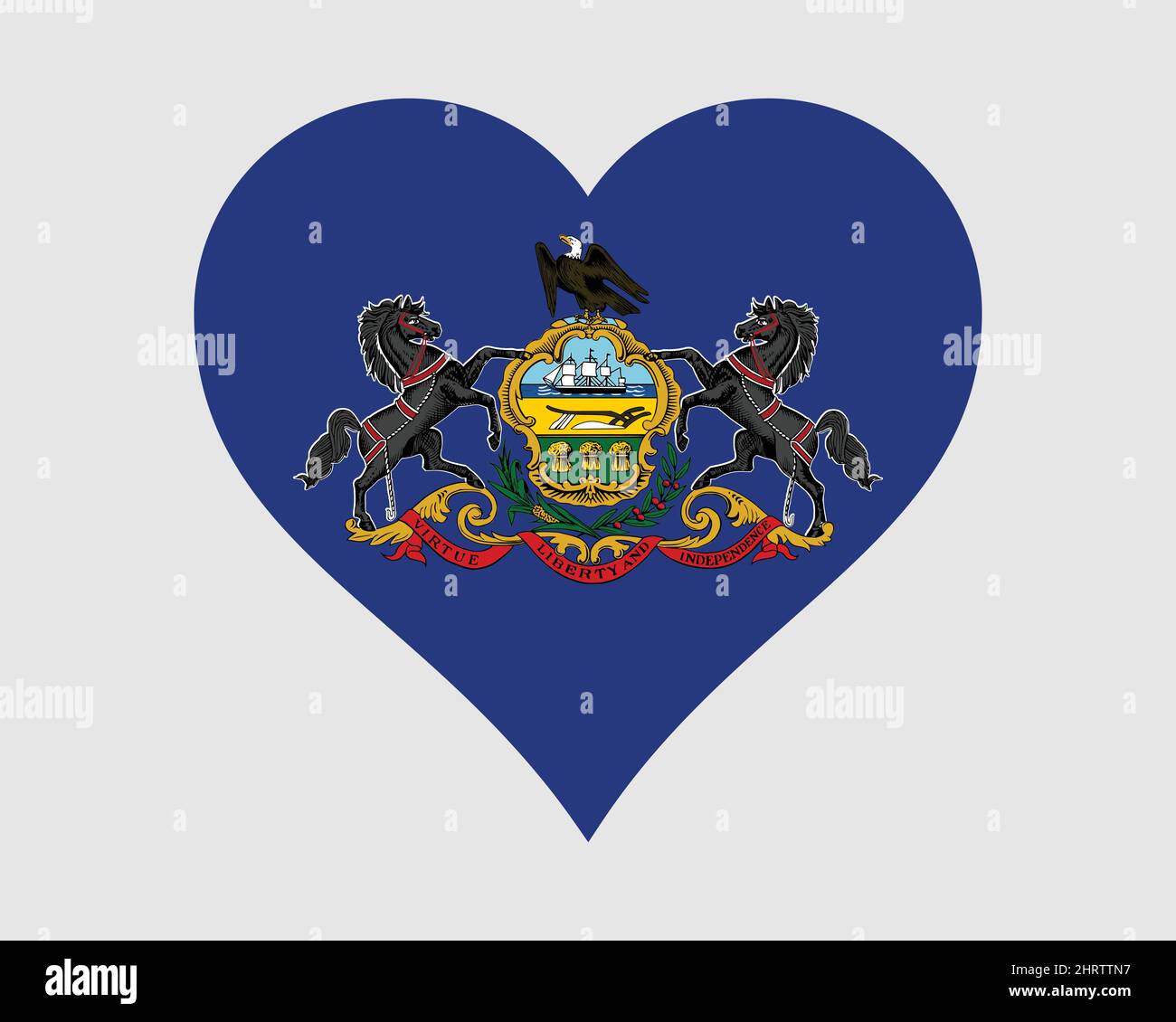 Pennsylvania USA bandiera del cuore. PA US Love Shape state Flag. Keystone state Stati Uniti d'America icona banner segno simbolo clipart. Vettore EPS Illustrazione Vettoriale