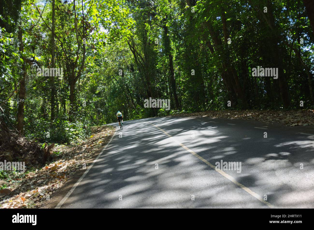 L'uomo è in bicicletta in strada di montagna . Khaoyai, Korat, Thailandia Foto Stock