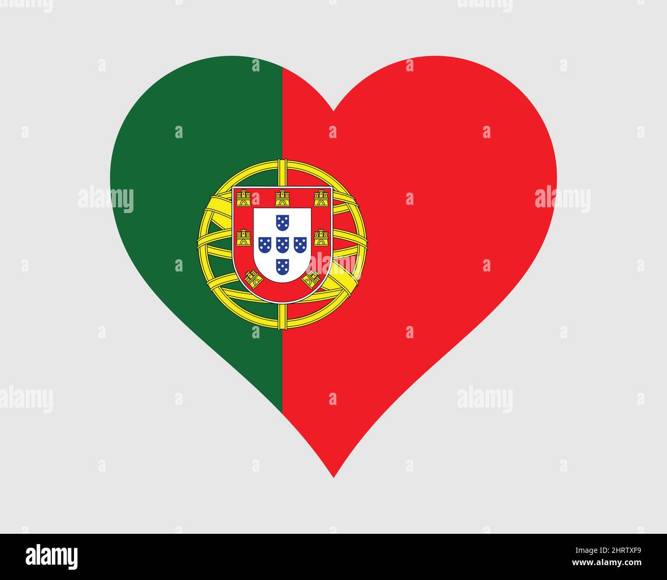 Bandiera del cuore del Portogallo. Portoghese Love Shape Paese nazione bandiera nazionale. Simbolo del cartello con l'icona del banner della Repubblica portoghese. Illustrazione del vettore EPS. Illustrazione Vettoriale