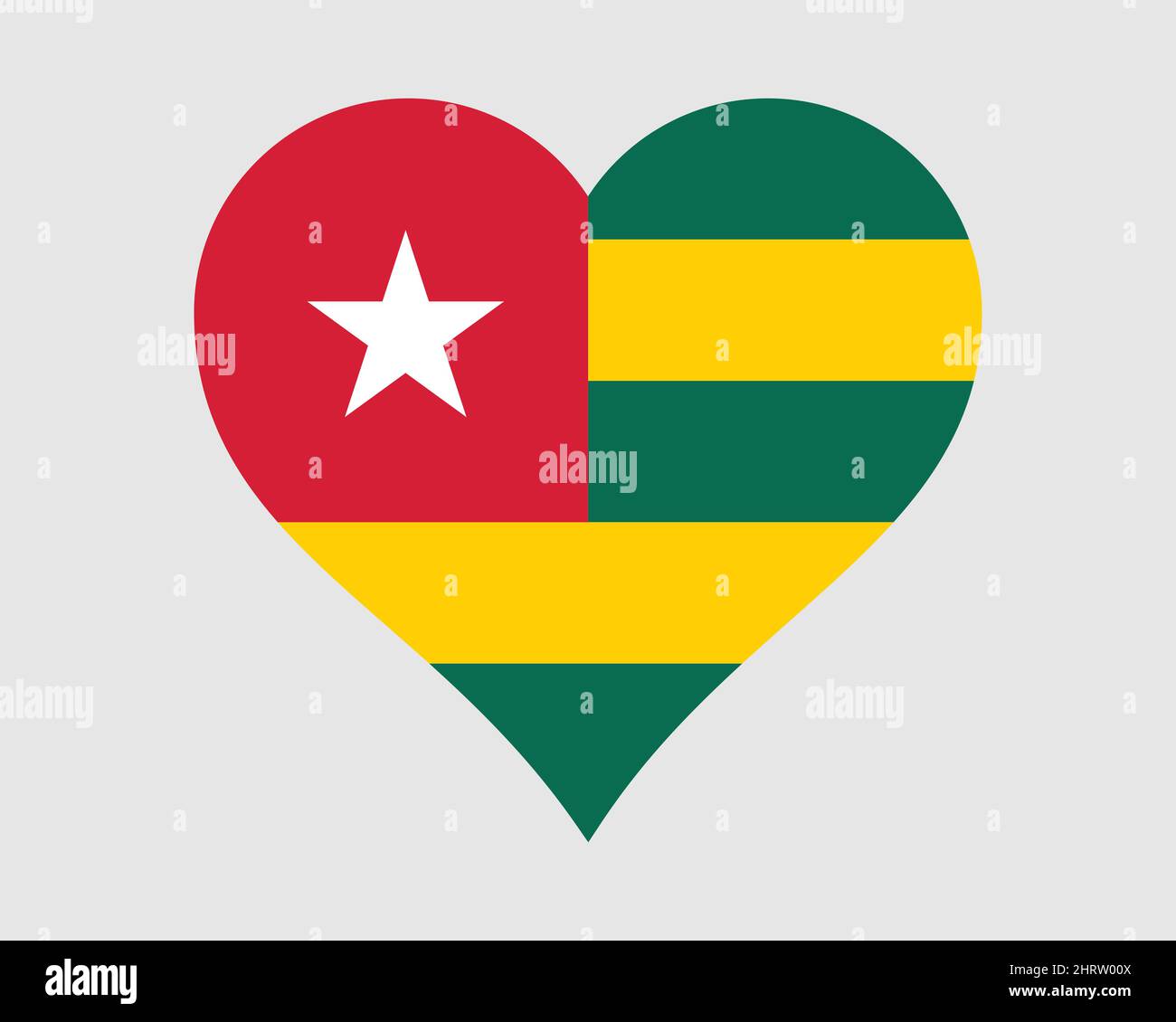 Allarme Togo cardiaco. Togolese Love Shape Country National Flag. Simbolo del cartello con l'icona del banner della Repubblica Togolese. Illustrazione del vettore EPS. Illustrazione Vettoriale
