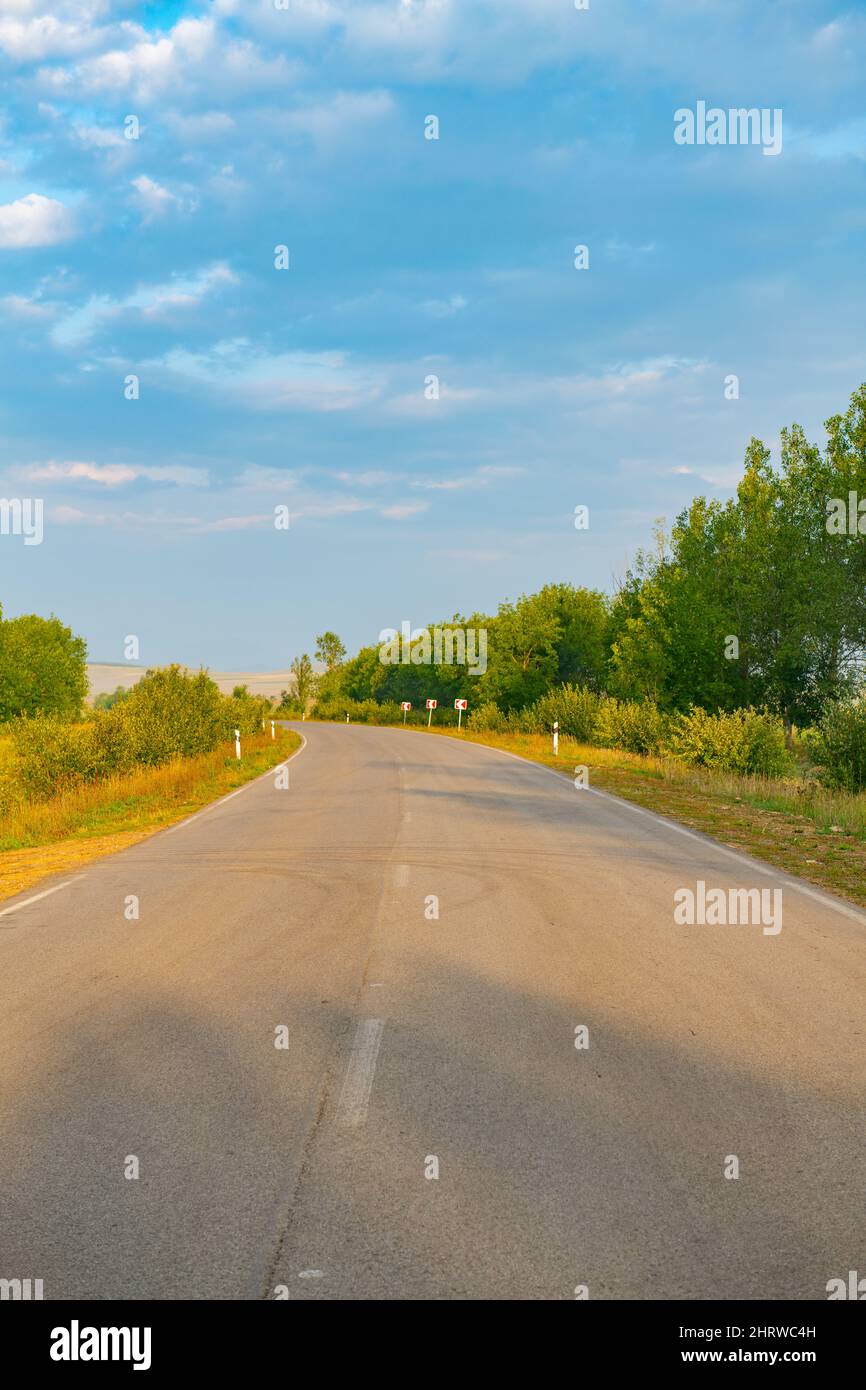 Strada asfaltata quasi diritta per le montagne in Georgia Foto Stock