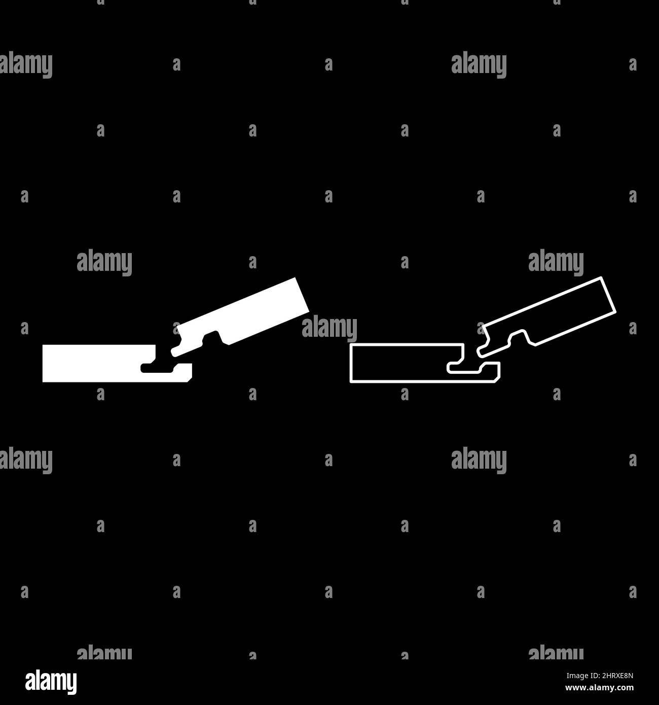 Collegamento di due assi nella scanalatura legno costruzione del pavimento giunto gap profilo libero set icona bianco colore immagine vettoriale semplice Illustrazione Vettoriale