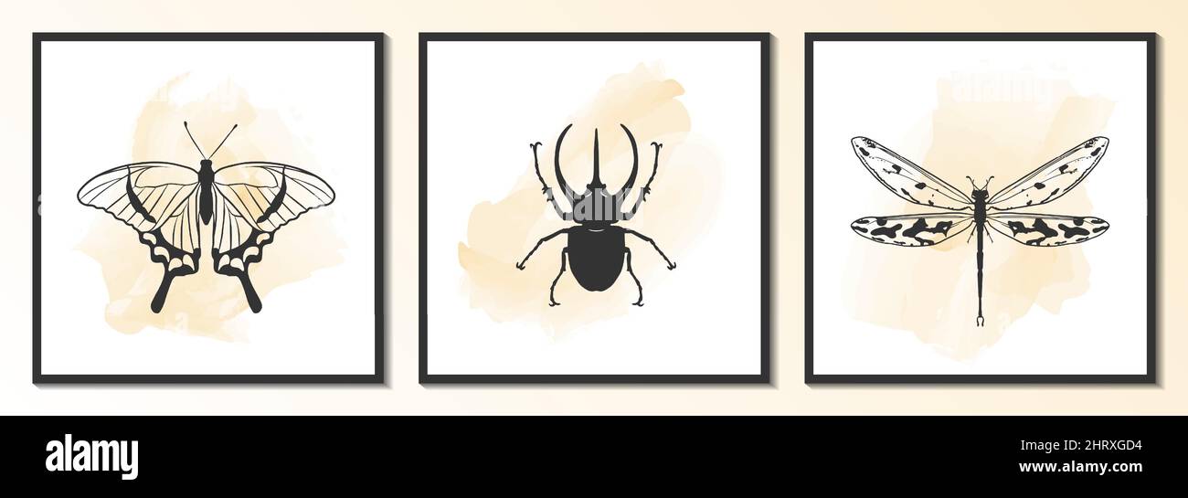 Una serie di poster d'arte universali moderni. Adatto per biglietti d'auguri, poster, biglietti per le festività, biglietti aziendali, inviti. Design astratto. Vettore Illustrazione Vettoriale