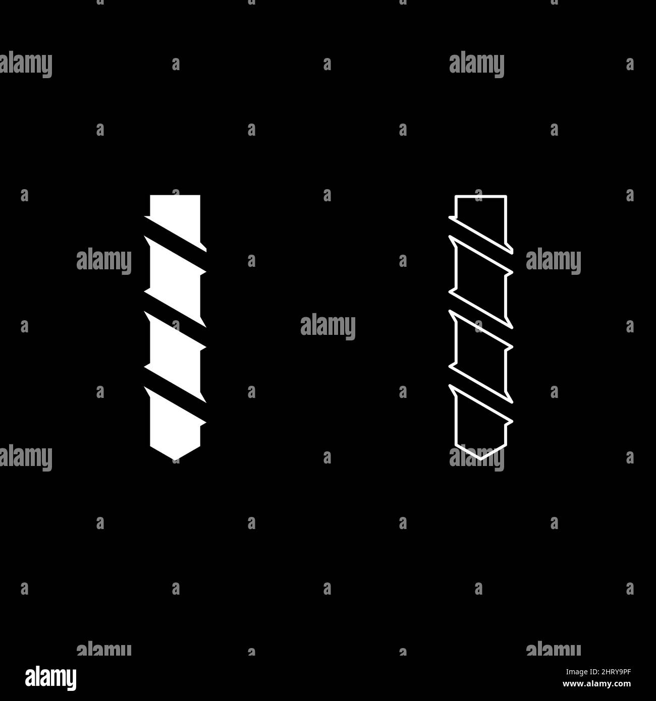 Icona del set di punte per trapano immagine vettoriale di colore bianco riempimento solido semplice linea di contorno sottile stile piatto Illustrazione Vettoriale