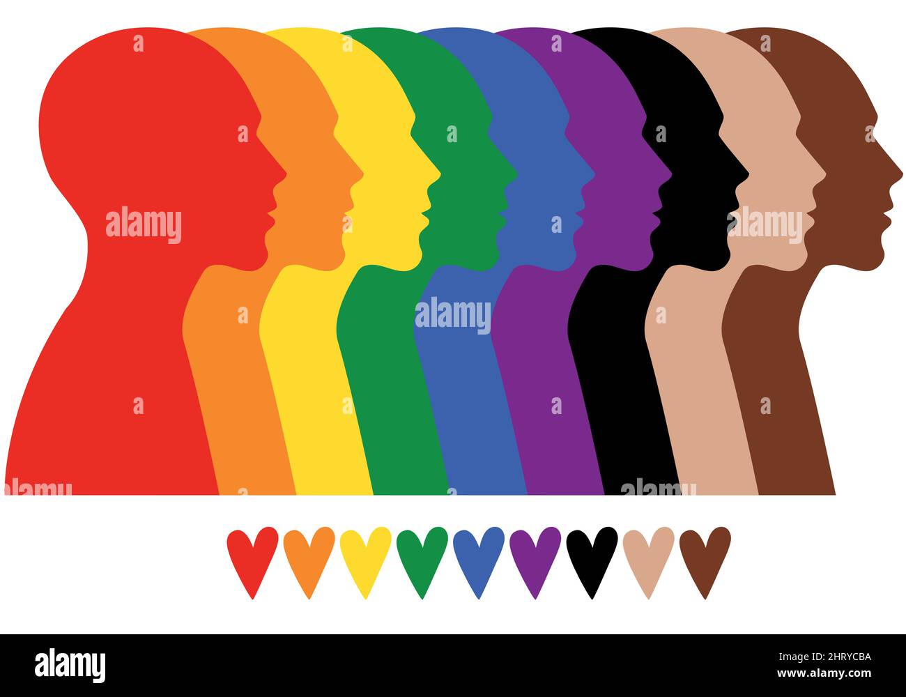 Rainbow persone colorate, diversità, equità, concetto di inclusione, vita nera materia, LQBT, illustrazione vettoriale Illustrazione Vettoriale