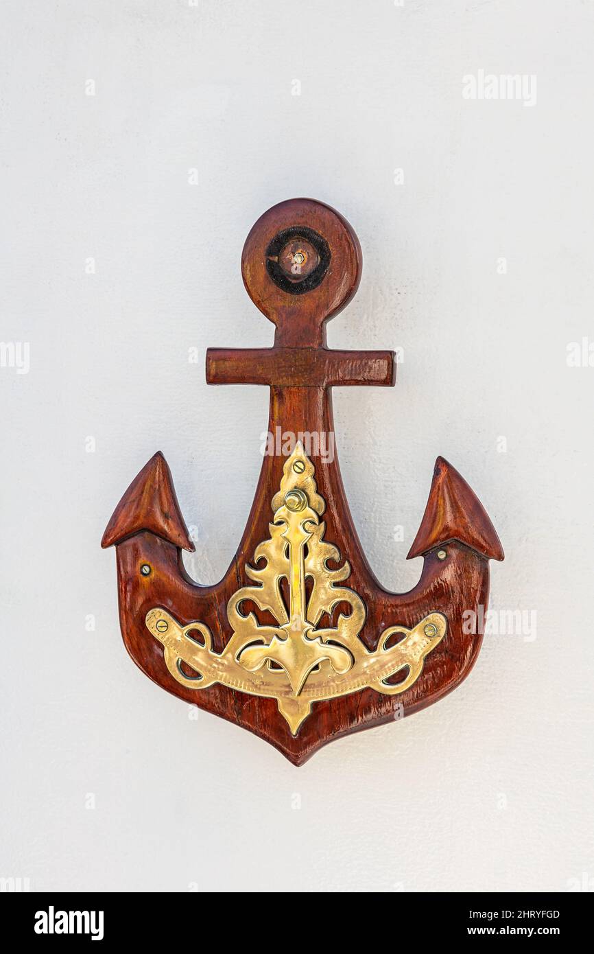 Primo piano del simbolo di ancoraggio della nave navale Foto Stock