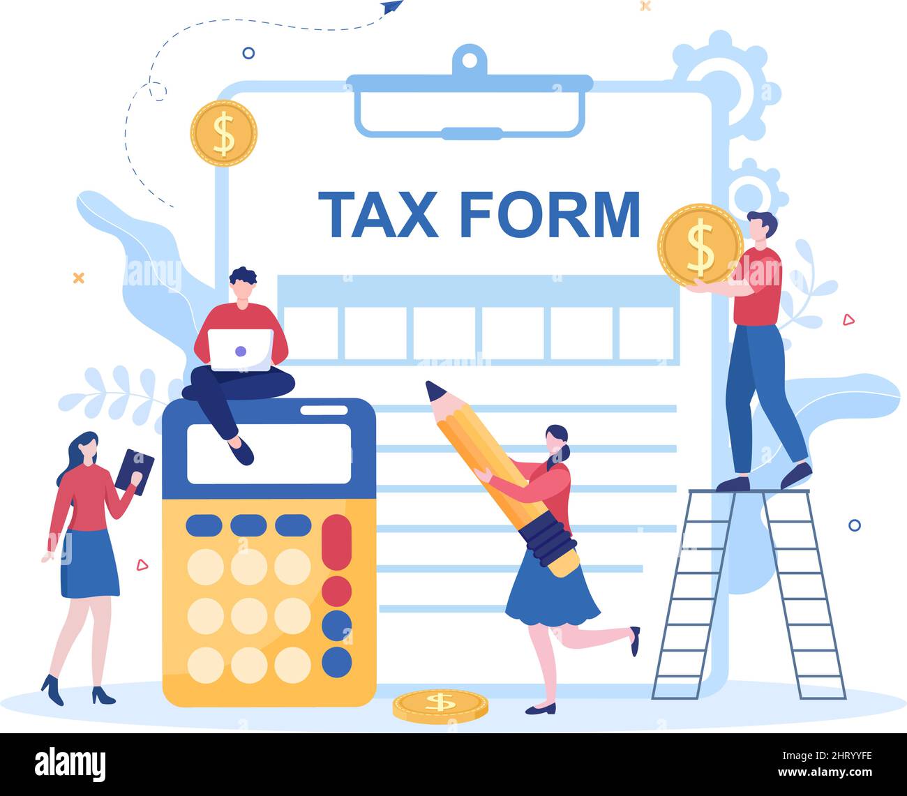 Forma fiscale di tassazione statale con moduli, calendario, audit, calcolatrice o analisi per contabilità e pagamento in un'illustrazione di base piatta Illustrazione Vettoriale