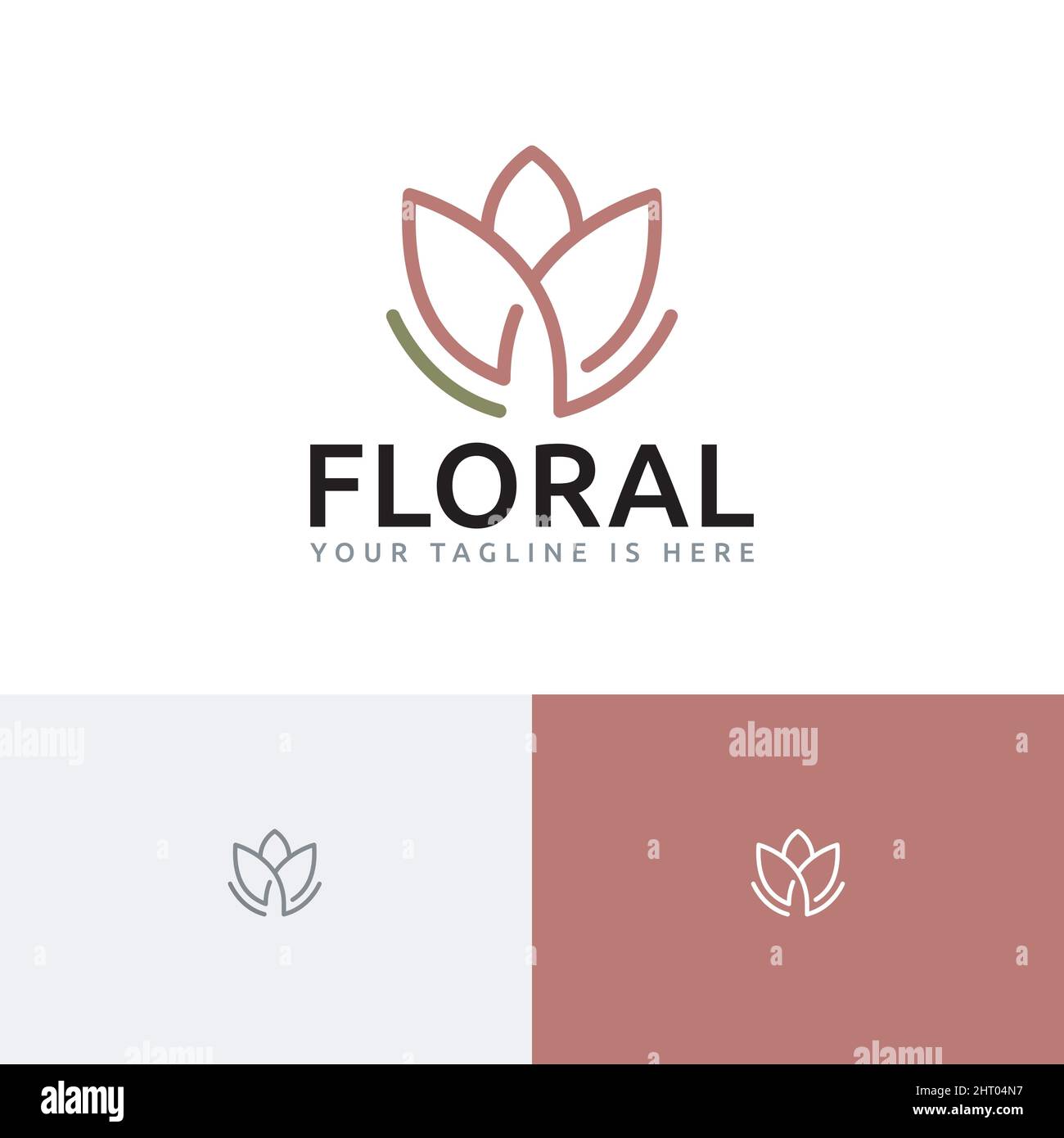 Elegante logo in fiore floreale di fiori di loto linea astratta Illustrazione Vettoriale