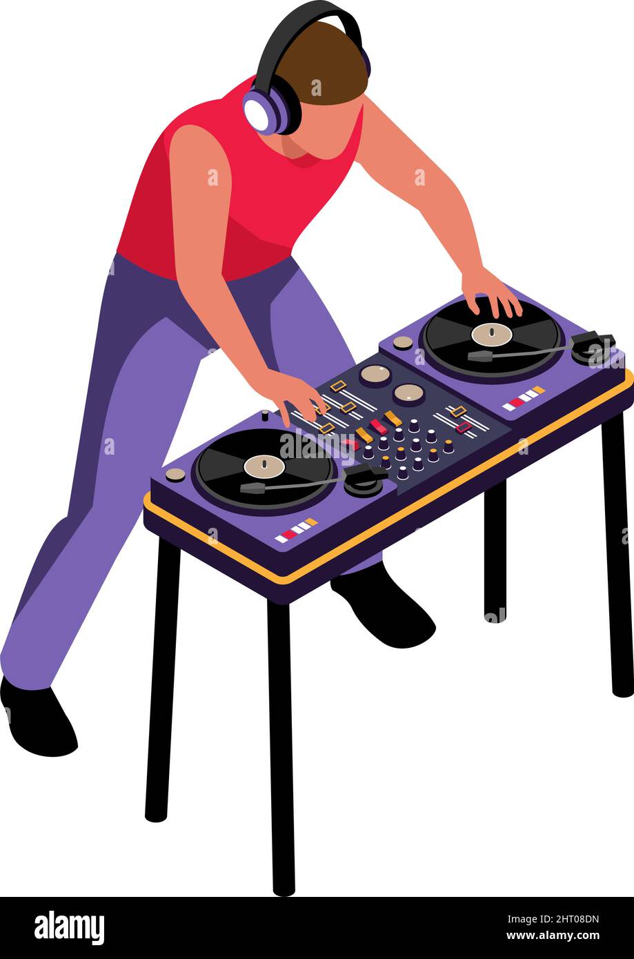 Icona isometrica con dj che riproduce musica su un'illustrazione vettoriale del controller professionale Illustrazione Vettoriale