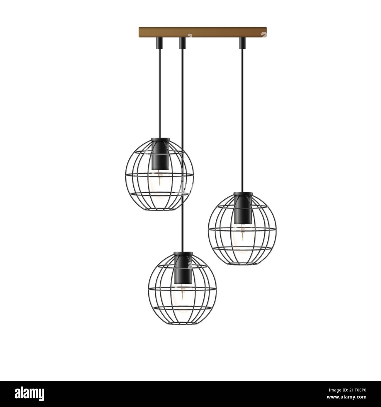 Icona realistica con lampadario in metallo sospeso in stile loft con tre lampadine illustrazione vettoriale Illustrazione Vettoriale