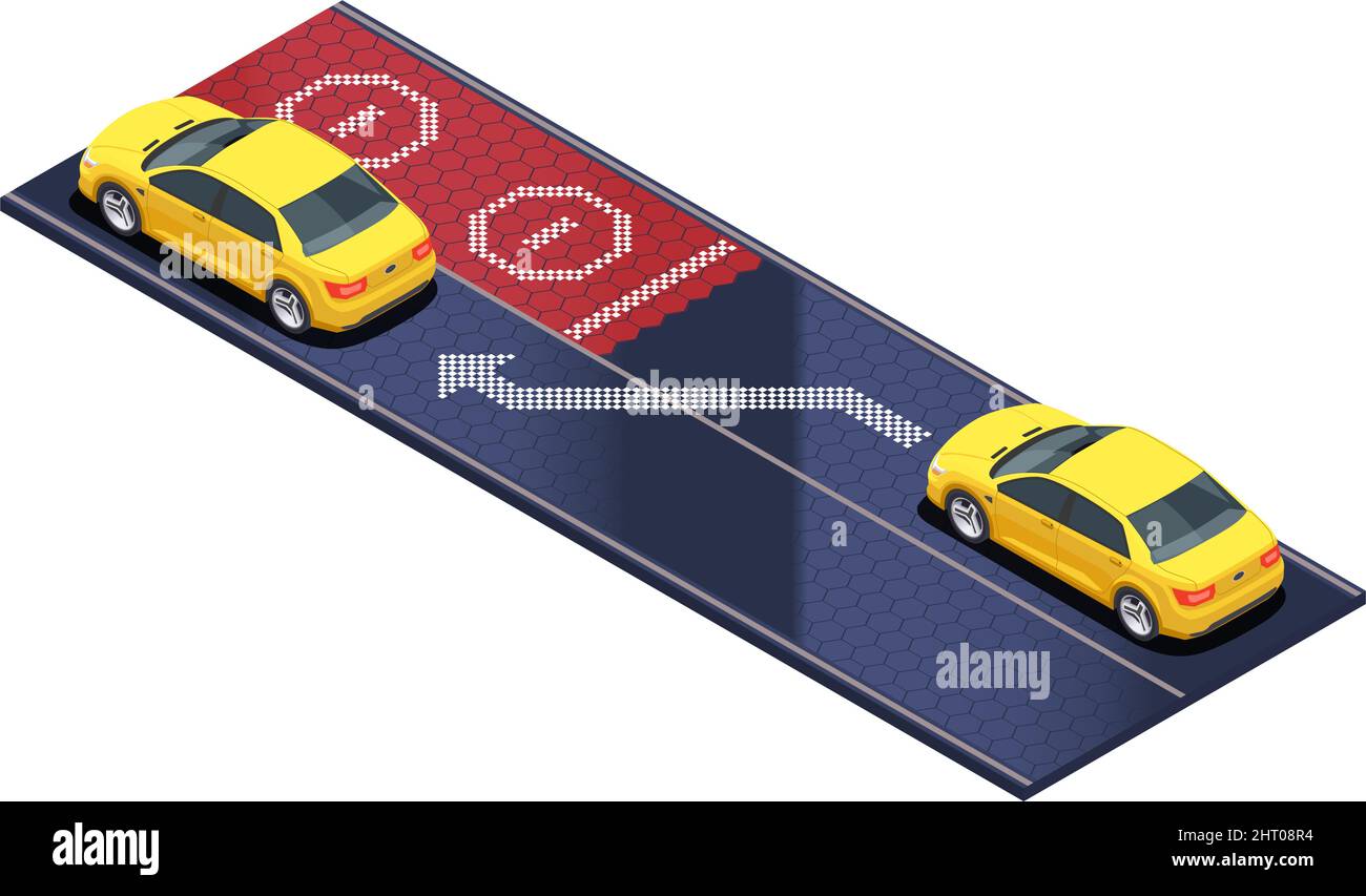 Smart City Technologies composizione isometrica in vista dell'autostrada con le automobili scansione vettore stradale illustrazione Illustrazione Vettoriale