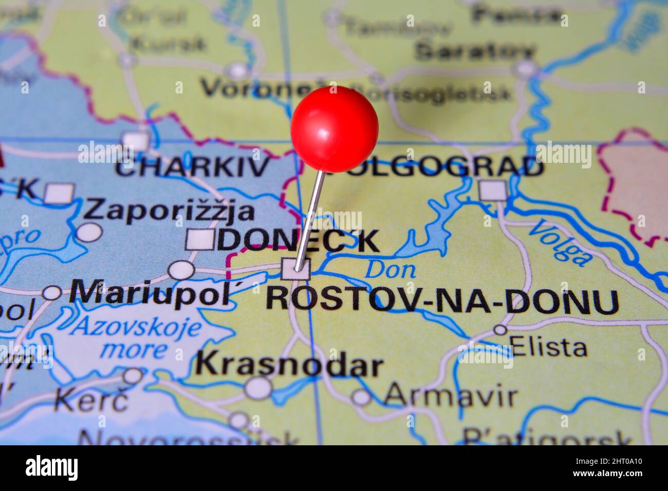 Rostov na Donu si trova sulla mappa con pin rosso, Russia Foto Stock
