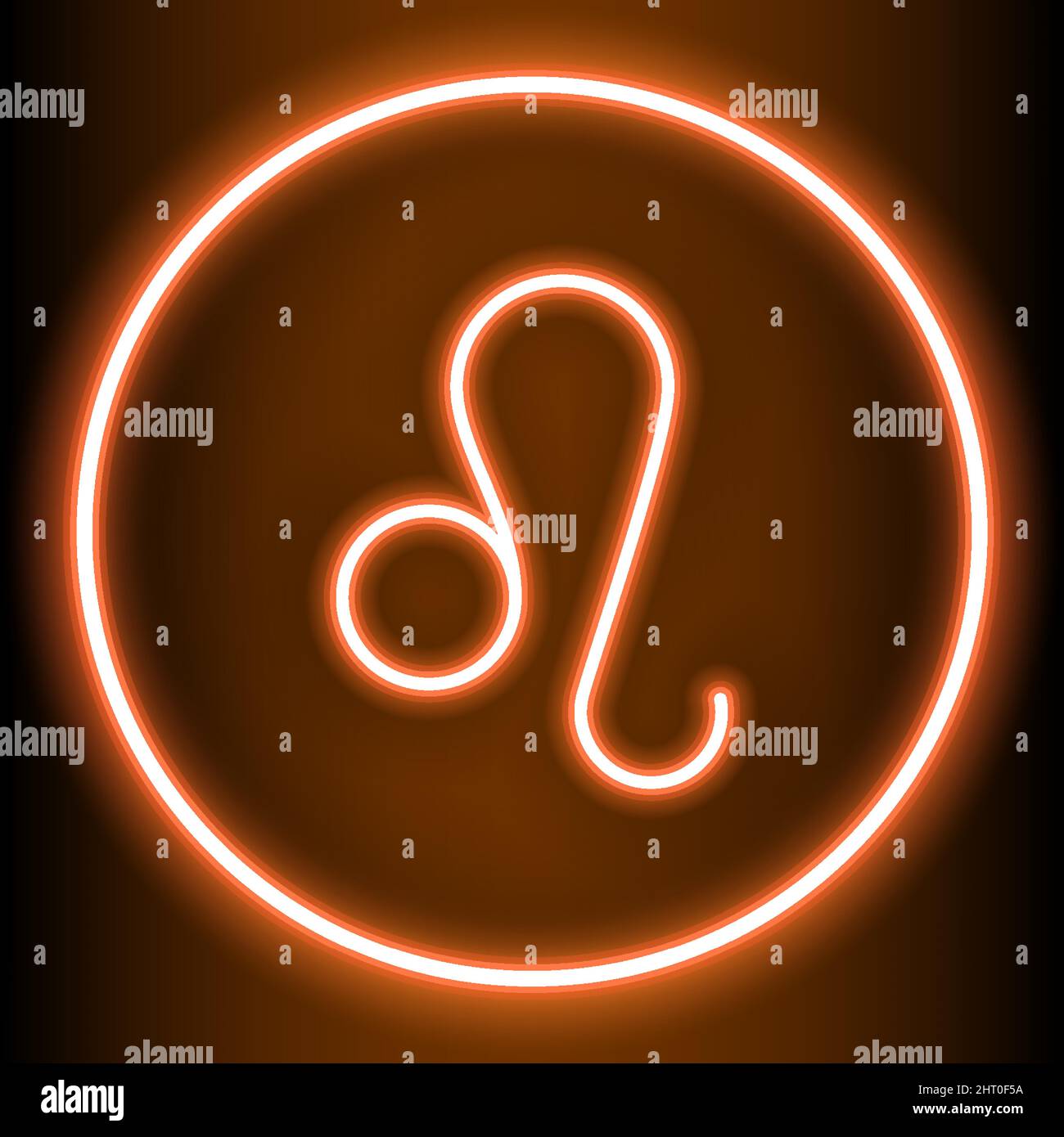 Leo è uno dei 12 segni zodiacali ed è mostrato in stile neon arancione. Può essere usato per abbellire lo sfondo o pubblicazioni in una varietà Illustrazione Vettoriale