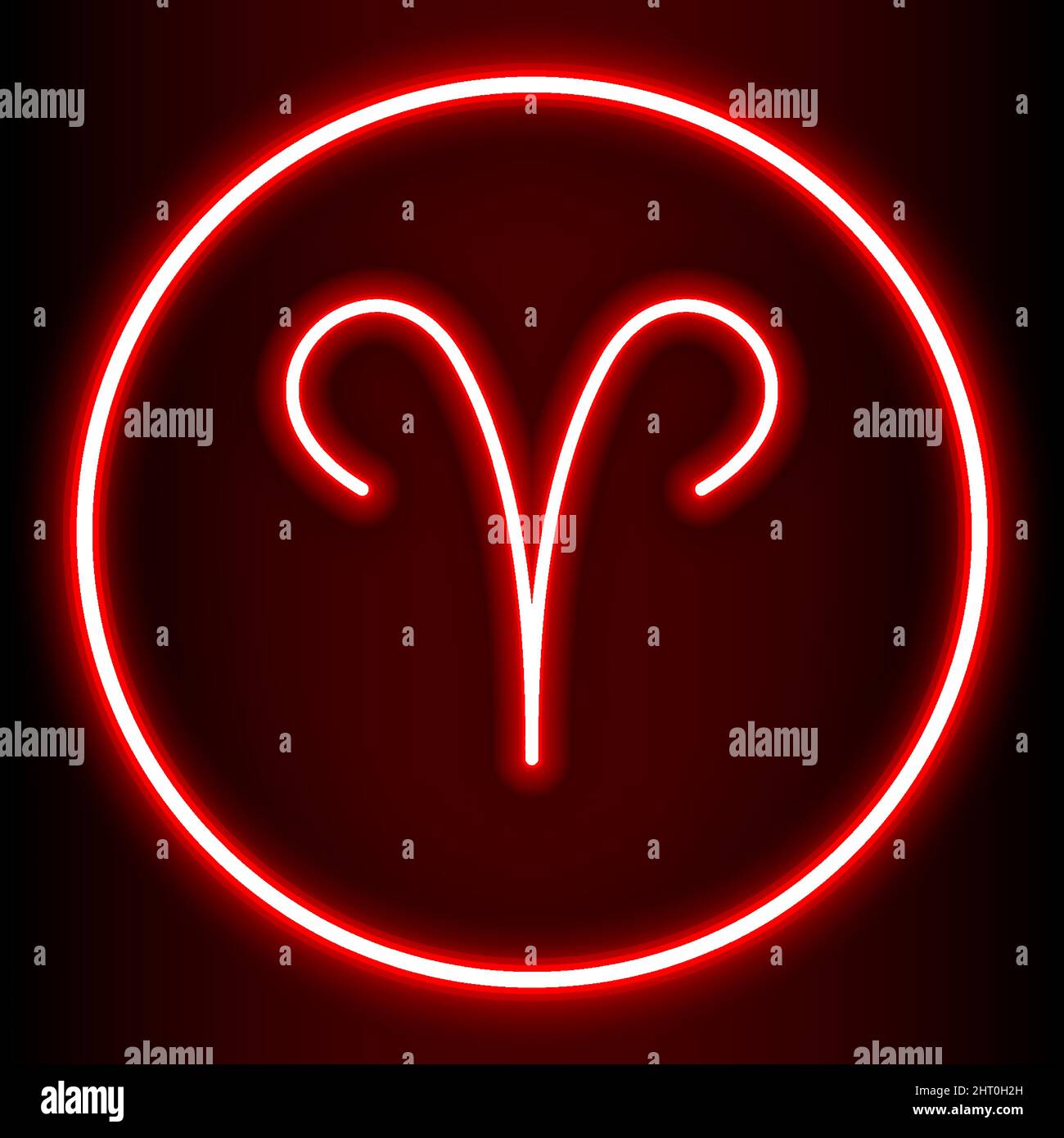 Aries è uno dei 12 segni zodiacali ed è mostrato in uno stile neon rosso scuro. Può essere usato per abbellire lo sfondo o pubblicazioni in una varietà Illustrazione Vettoriale