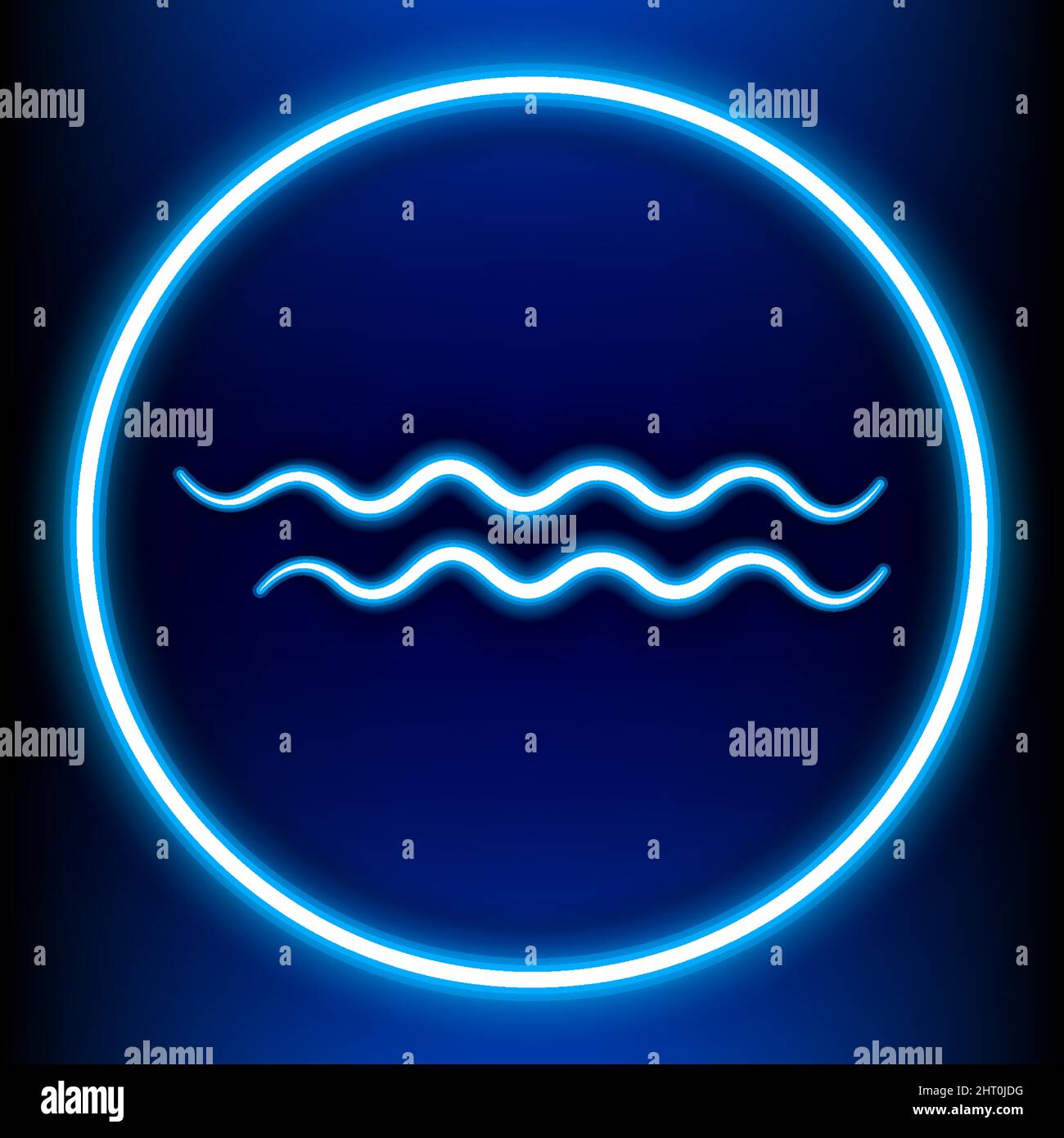 Aquarius è uno dei 12 segni zodiacali ed è mostrato in uno stile neon blu. Può essere usato per abbellire lo sfondo o pubblicazioni in una varietà Illustrazione Vettoriale