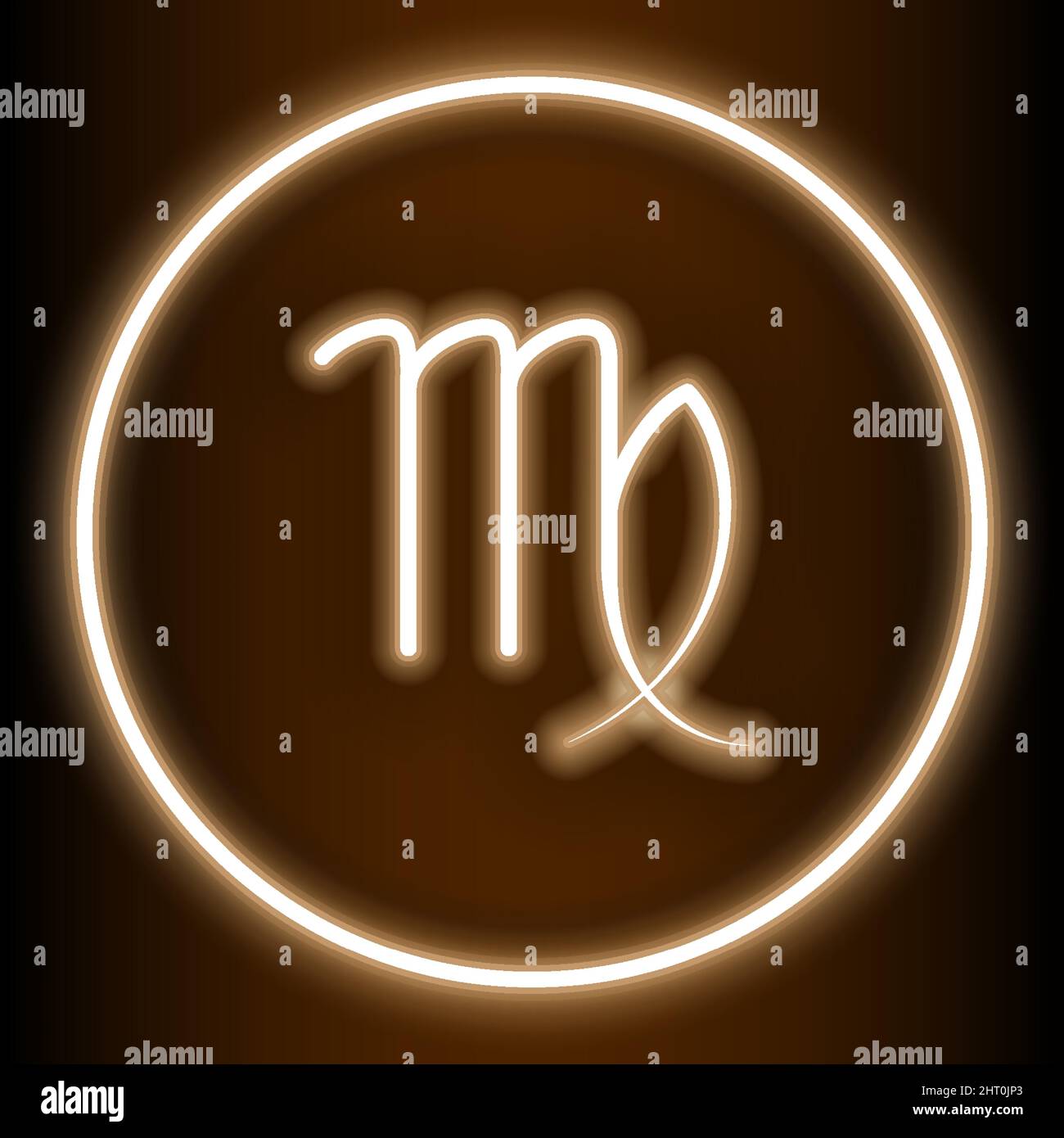 Virgo è uno dei 12 segni zodiacali ed è mostrato in stile neon marrone. Può essere usato per abbellire lo sfondo o pubblicazioni in una varietà Illustrazione Vettoriale