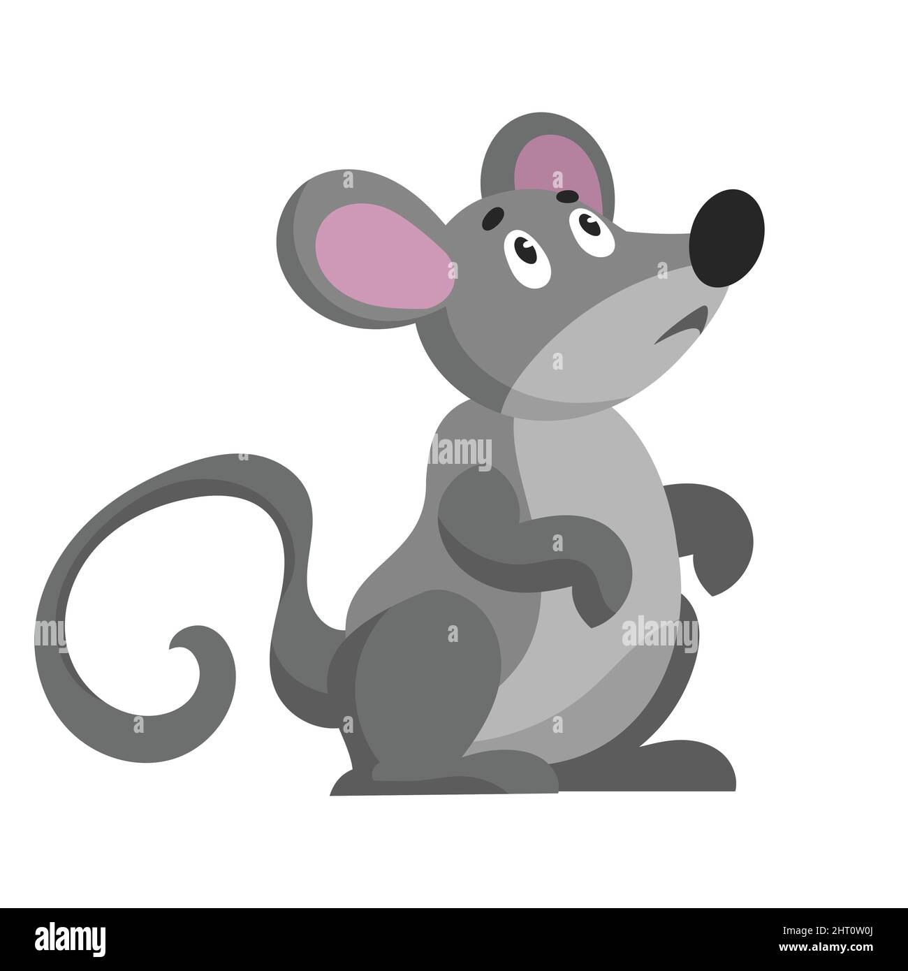 Mouse grigio seduto. Animale in stile cartone animato. Illustrazione Vettoriale