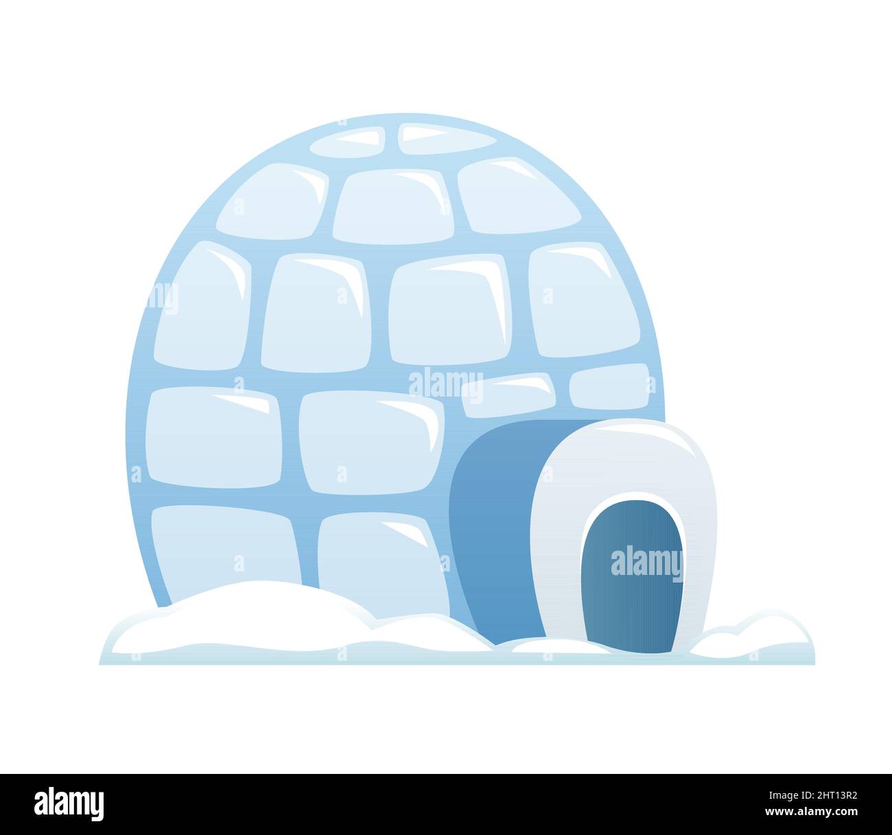 Ice igloo - oggetto design piatto su sfondo bianco. Immagine accurata e dettagliata dell'icehouse nordica tradizionale. Dimora artica, che vive durante l'inverno in Illustrazione Vettoriale