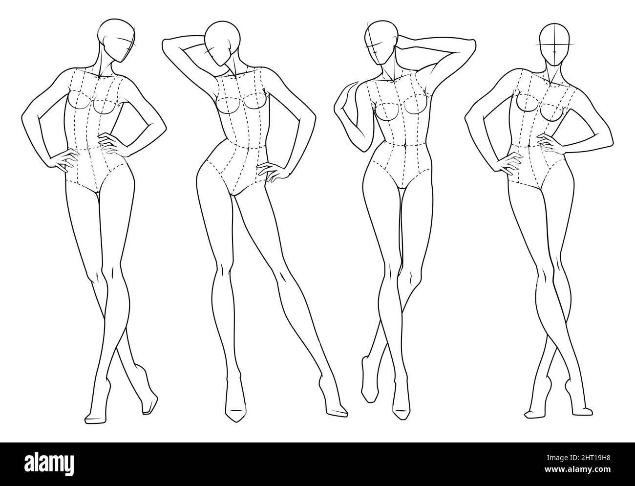 Moda figura dieci teste modello croquis indossando corpetto Illustrazione Vettoriale