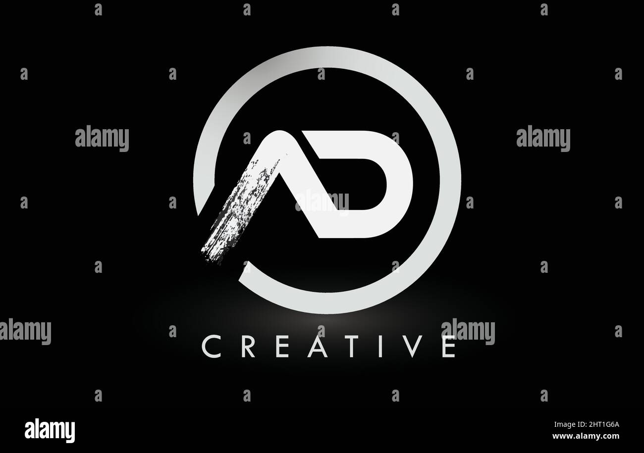 Disegno con logo lettera con pennello ad bianco e cerchio nero. Logo icona lettere spazzolone creative. Illustrazione Vettoriale