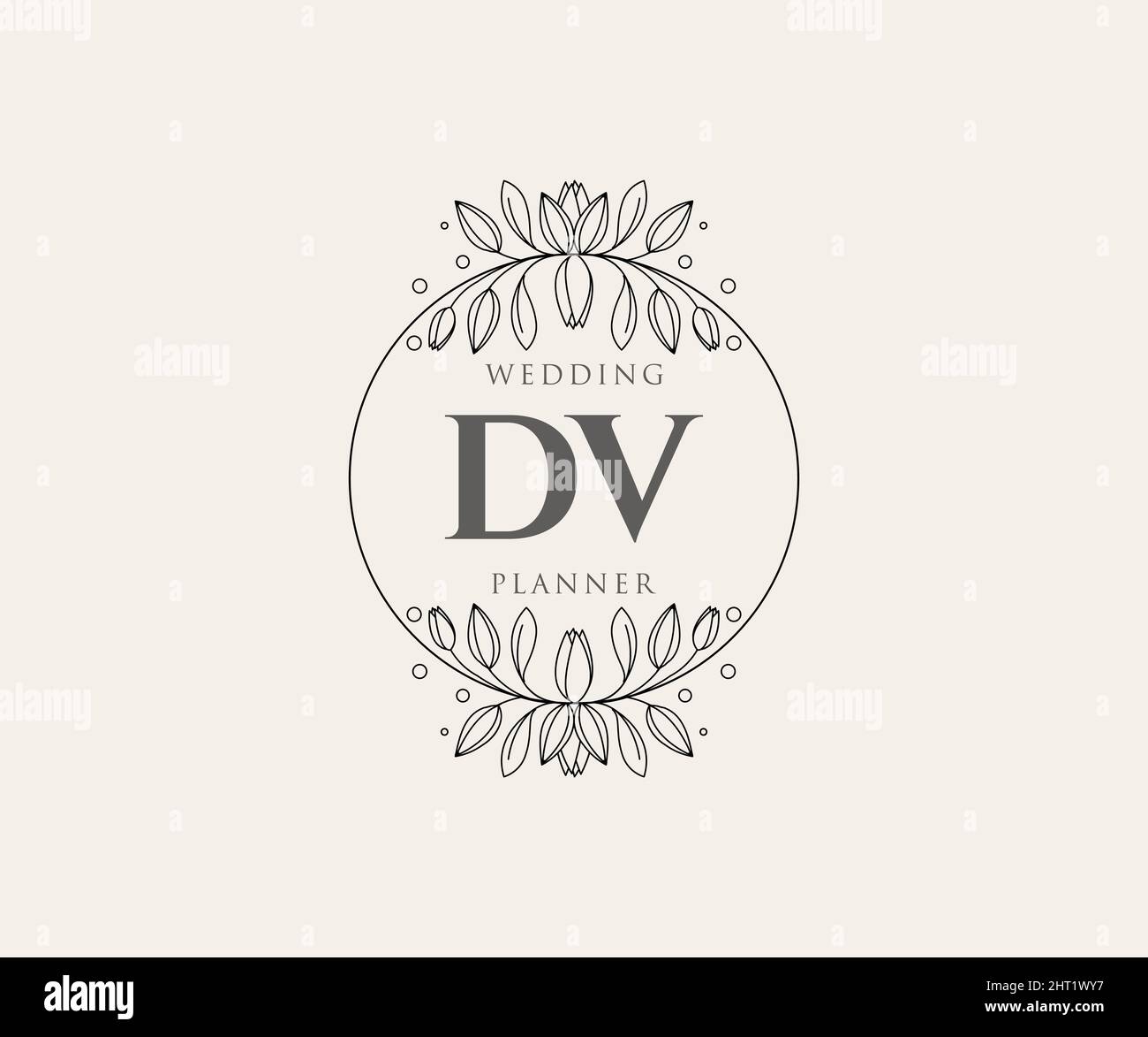 DV iniziali lettera matrimonio monogramma collezione loghi, disegnati a mano moderni minimalistici e modelli floreali per carte di invito, Salva la data, elegante Illustrazione Vettoriale