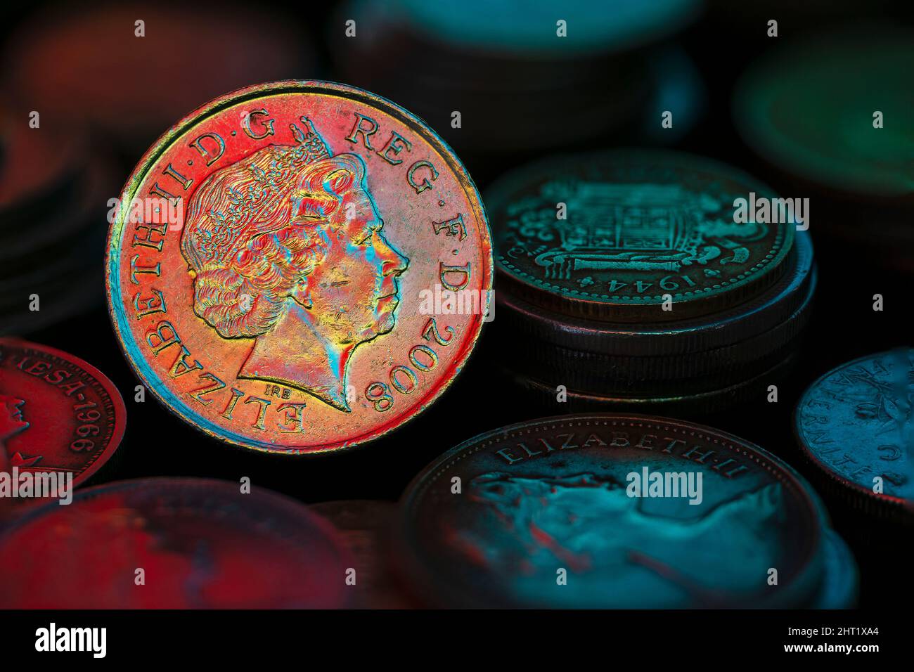 Elizabeth II Ten Pence Coin 2008 Obverse Macro Close Up Foto Stock
