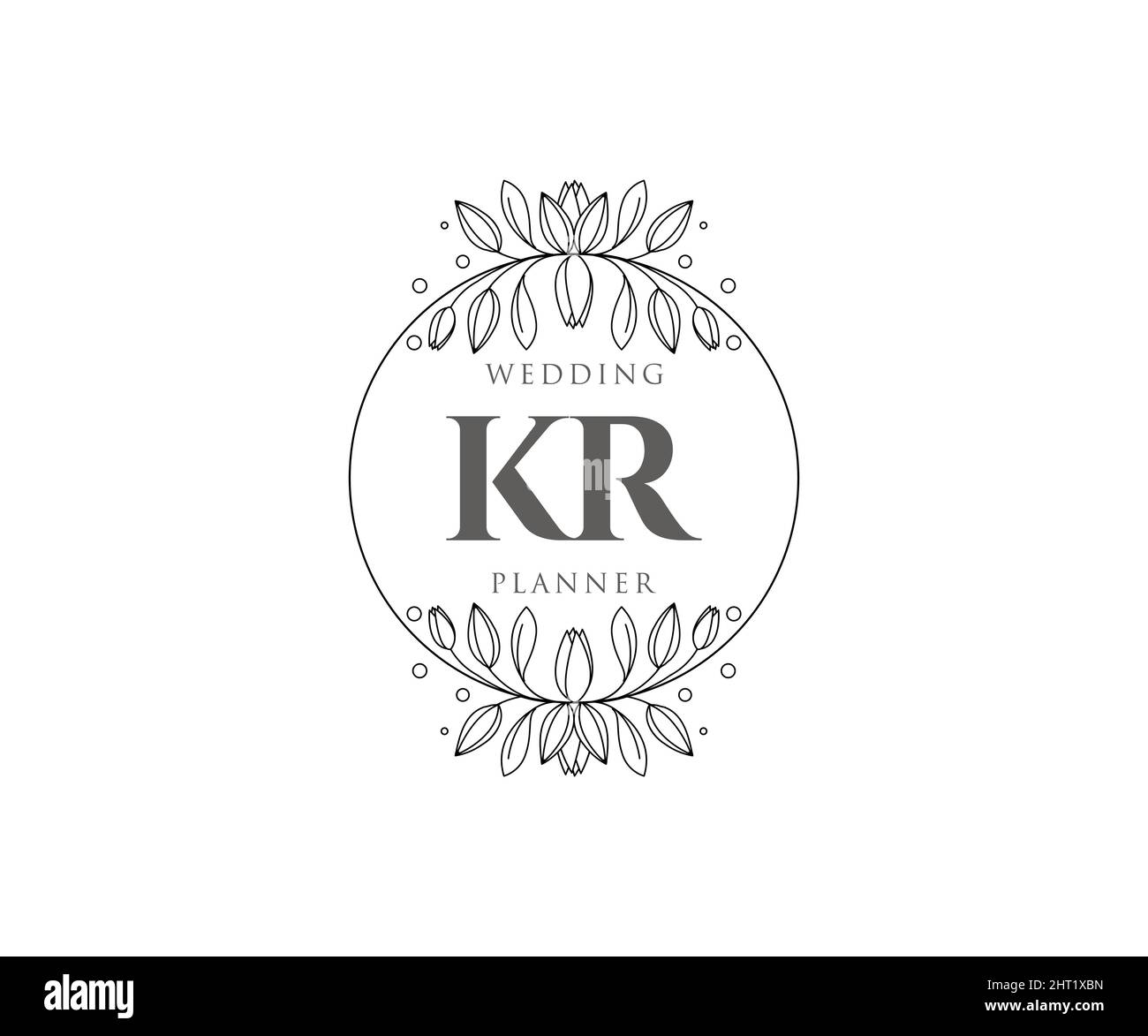 KR iniziali lettera Wedding monogramma collezione loghi, disegnati a mano moderni minimalistici e modelli floreali per carte di invito, Salva la data, elegante Illustrazione Vettoriale