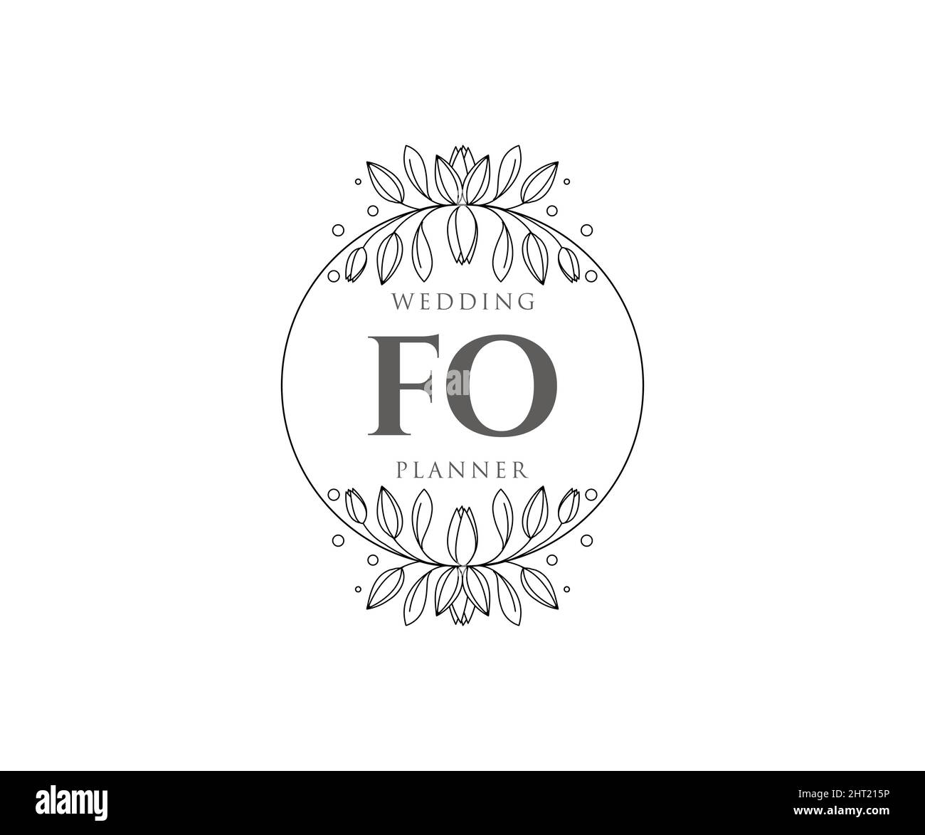 FO iniziali lettera matrimonio monogramma collezione loghi, disegnati a mano moderni minimalistici e modelli floreali per le carte di invito, Salva la data, elegante Illustrazione Vettoriale
