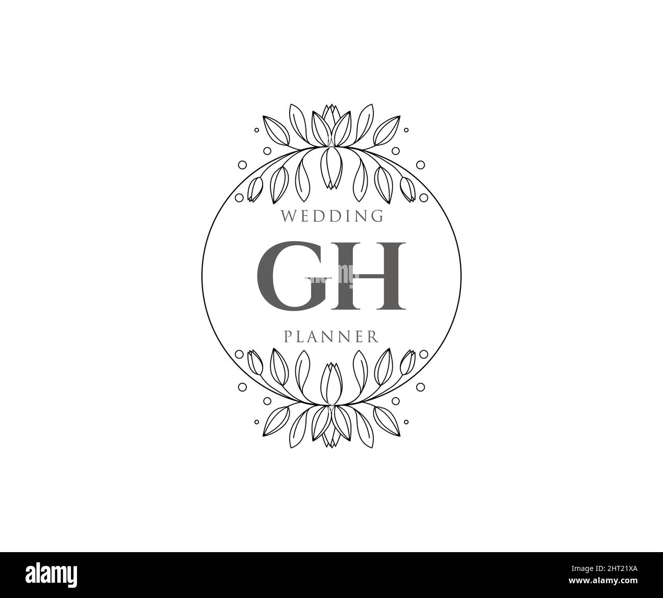 GH iniziali lettera matrimonio monogramma collezione loghi, modelli moderni minimalisti e floreali disegnati a mano per carte di invito, Salva la data, elegante Illustrazione Vettoriale