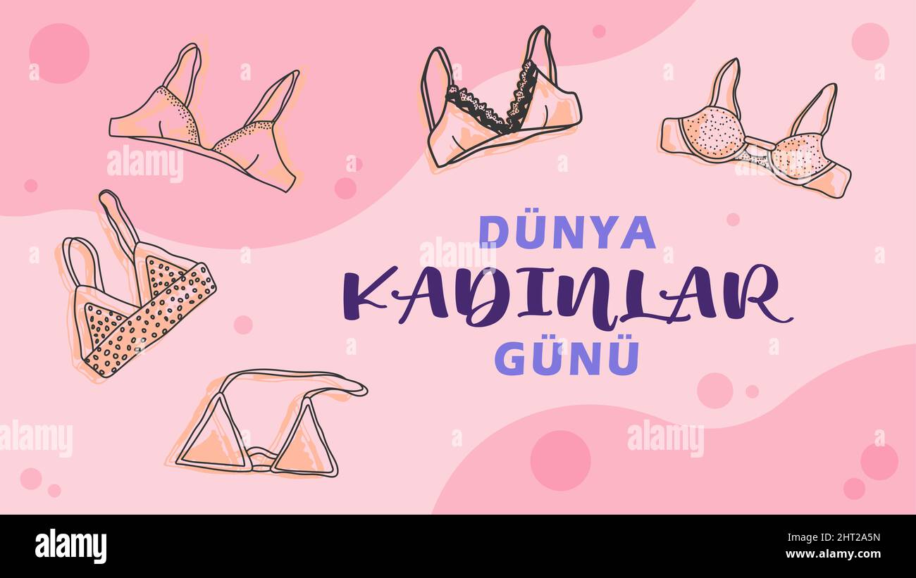 8th marzo Giornata Internazionale della Donna Traduci: 8 Mart Dunya Kadinlar Gunu. Il concetto del movimento di empowerment femminile. Illustrazione in stile piatto Foto Stock
