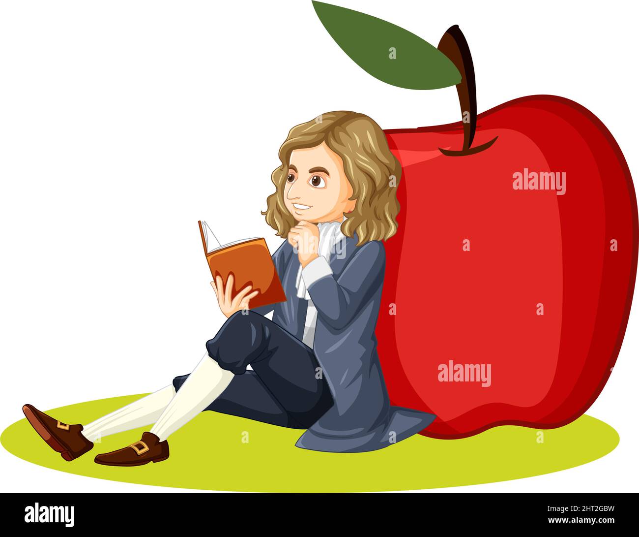 Sir Isaac Newton con grande illustrazione di mela Illustrazione Vettoriale